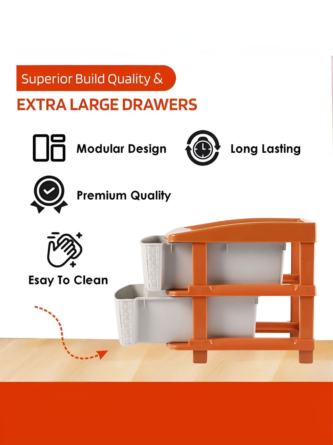 Aura White Golden Durable & Modular Multi-Purpose 2-Layer Plastic Drawer Storage Organiser thumbnail 5