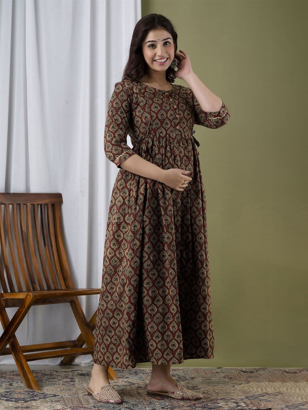 Moda Rapido Floral Printed Round Neck Pure Cotton Maternity A-Line Ethnic Dress - view 1