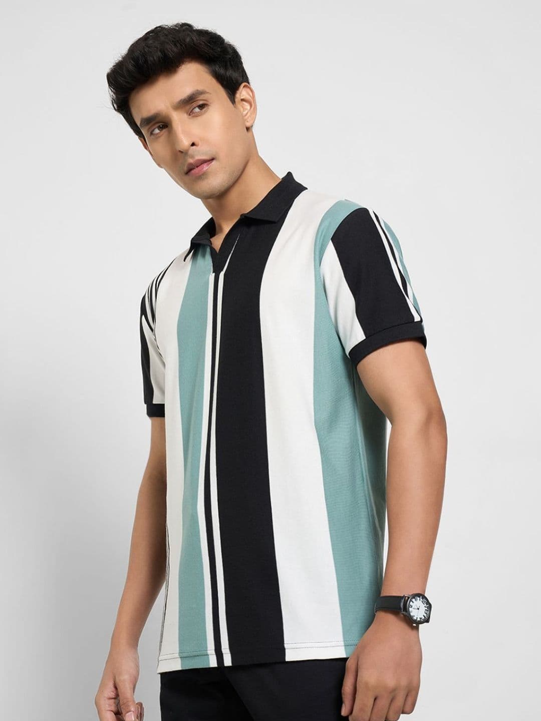 Peregrine by Pantaloons Men Striped Polo Collar Pockets Slim Fit T-shirt thumbnail 3