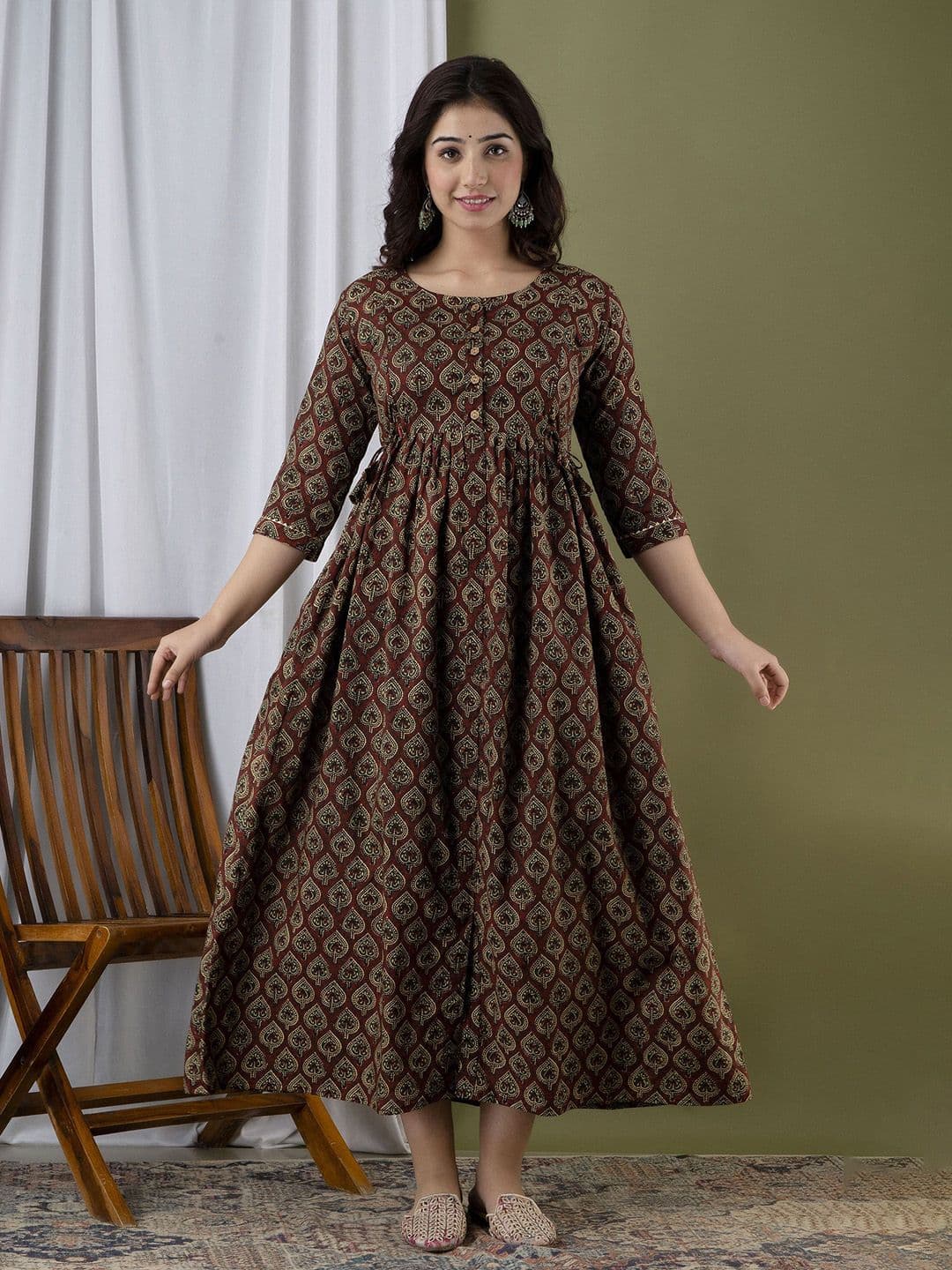 Moda Rapido Floral Printed Round Neck Pure Cotton Maternity A-Line Ethnic Dress thumbnail 6