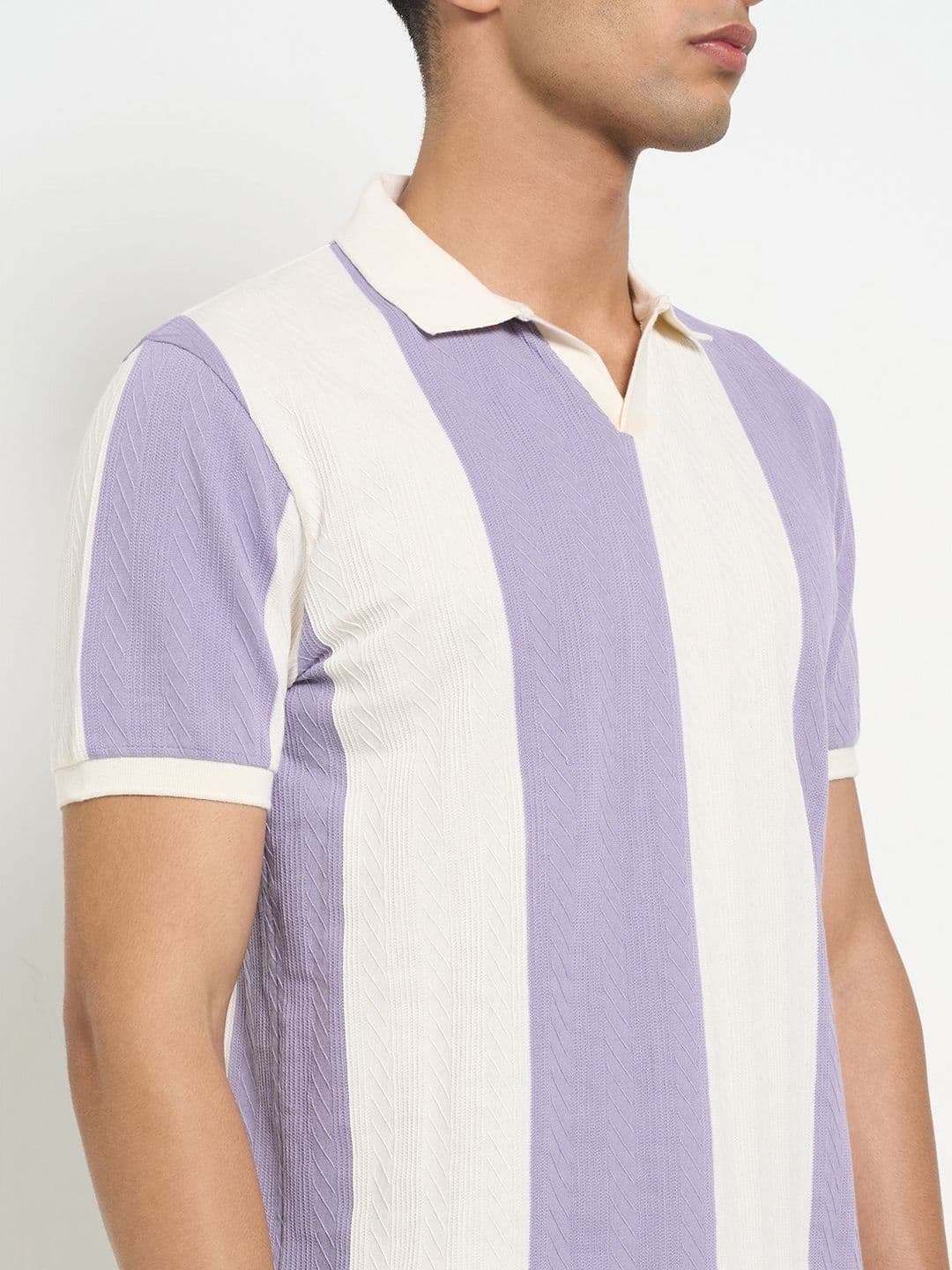 Peregrine by Pantaloons Men Striped Polo Collar Cut Outs Slim Fit T-shirt thumbnail 4