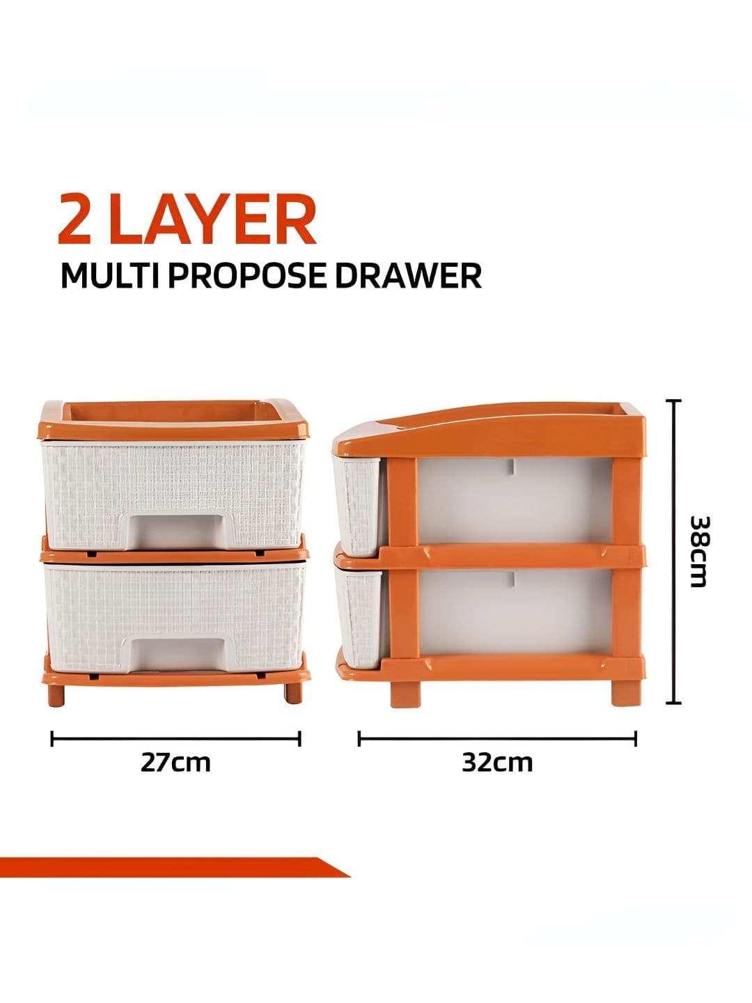 Aura White Golden Durable & Modular Multi-Purpose 2-Layer Plastic Drawer Storage Organiser thumbnail 4