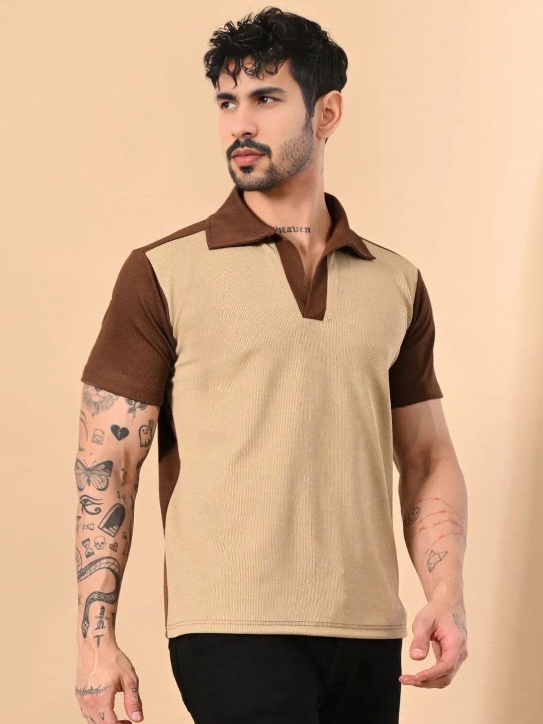 CLAFOUTIS Self Design Polo Collar Casual T-shirt thumbnail 4