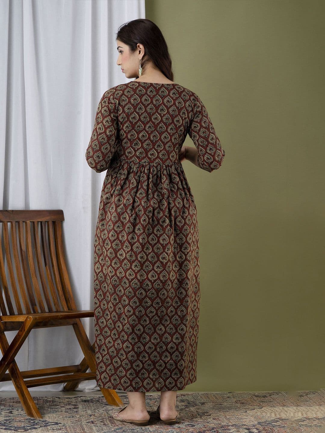 Moda Rapido Floral Printed Round Neck Pure Cotton Maternity A-Line Ethnic Dress thumbnail 5