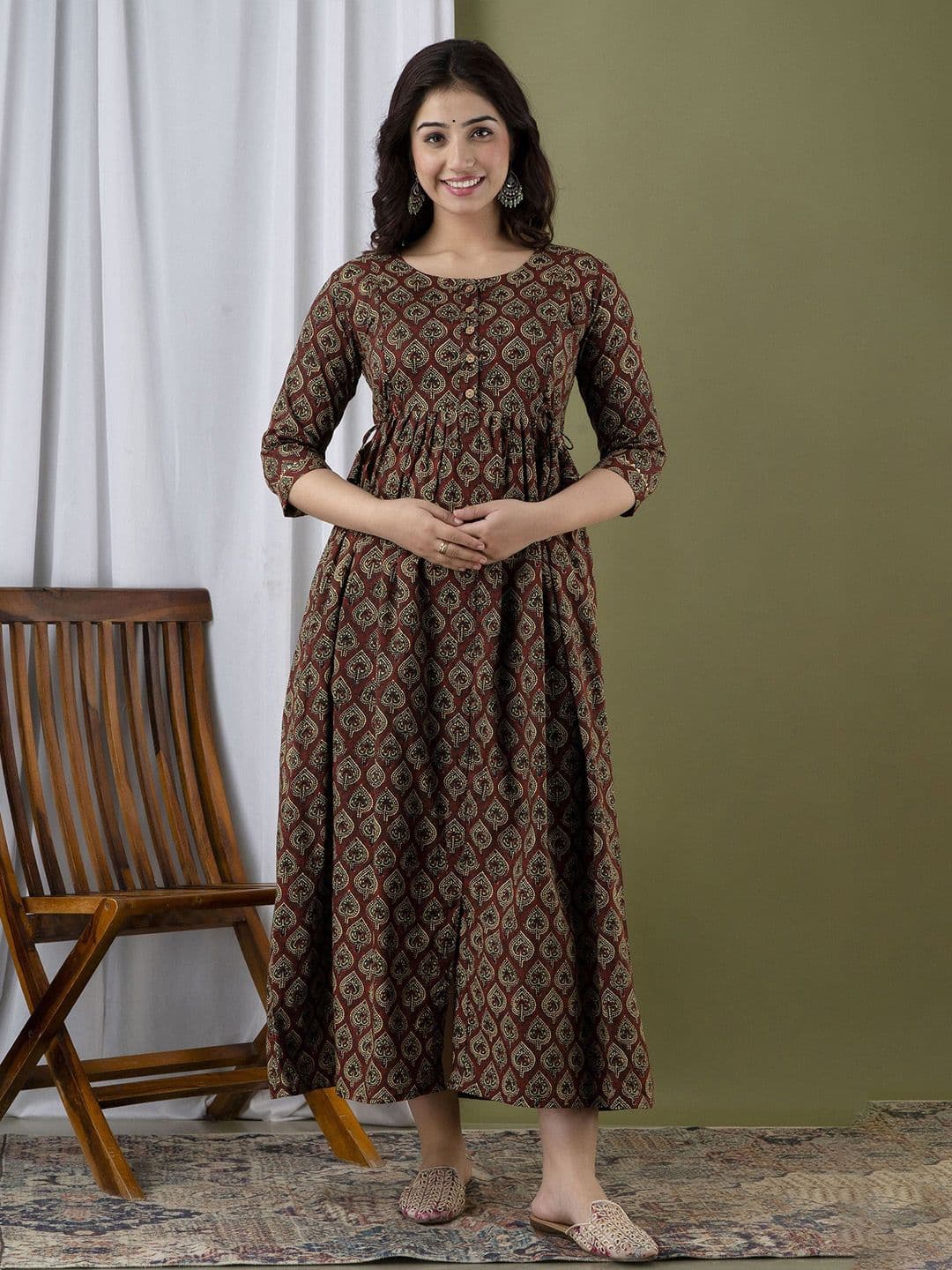 Moda Rapido Floral Printed Round Neck Pure Cotton Maternity A-Line Ethnic Dress thumbnail 7