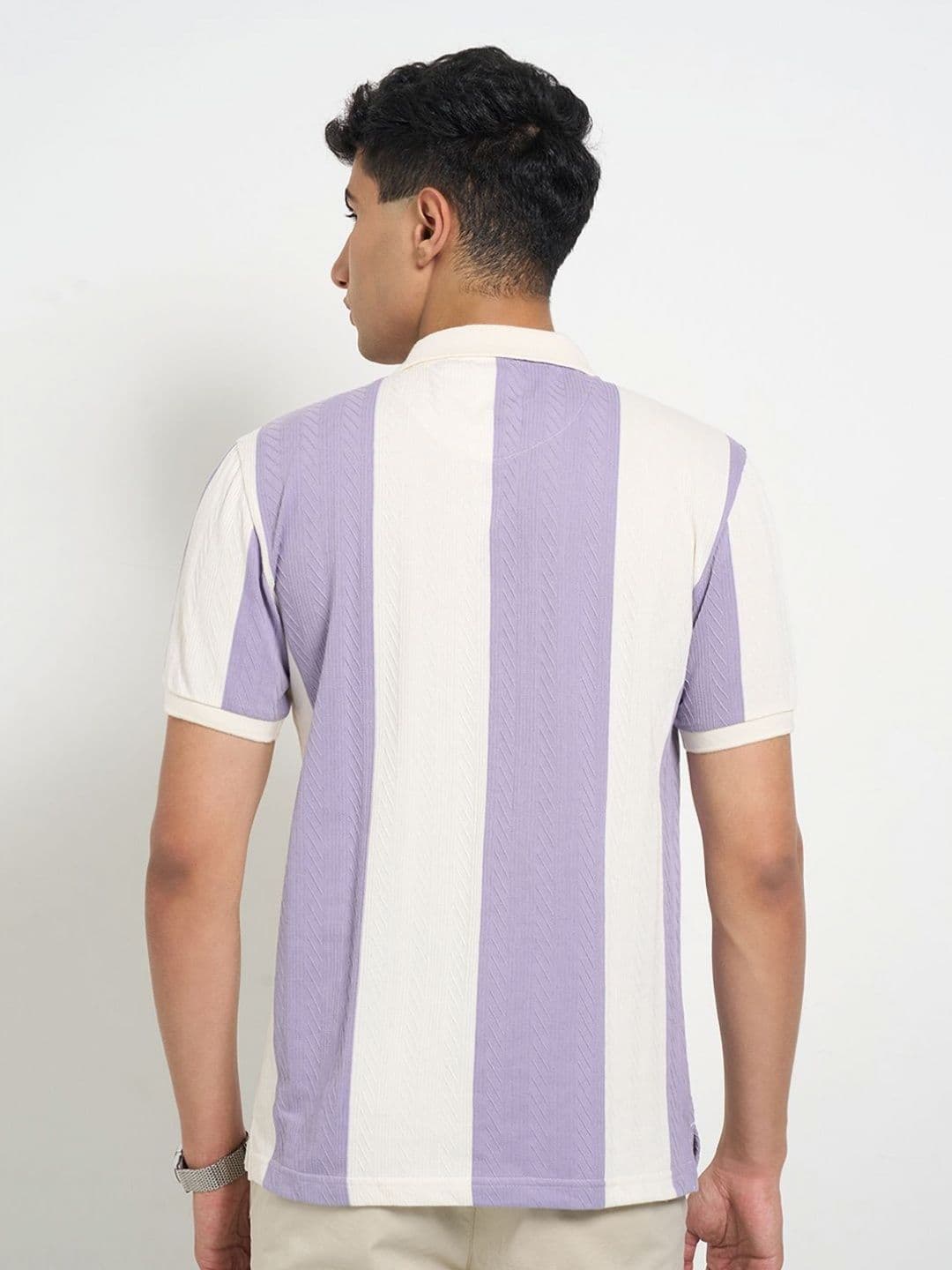 Peregrine by Pantaloons Men Striped Polo Collar Cut Outs Slim Fit T-shirt thumbnail 6