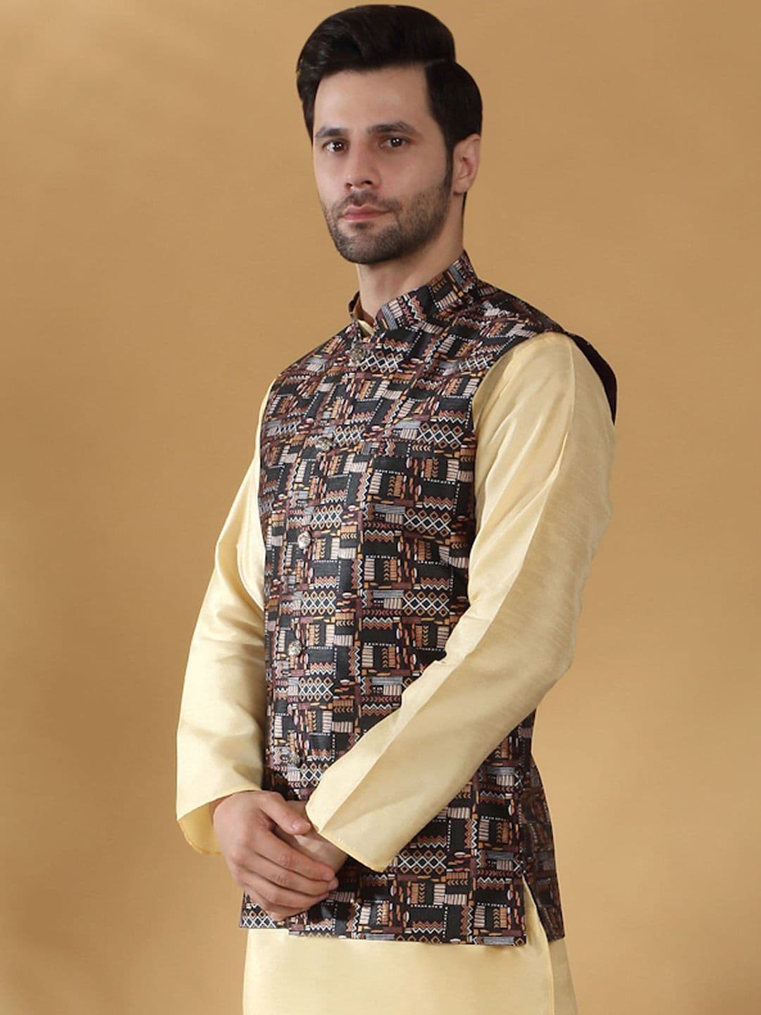 KRAFT INDIA Abstract Printed Woven Nehru Jacket thumbnail 2