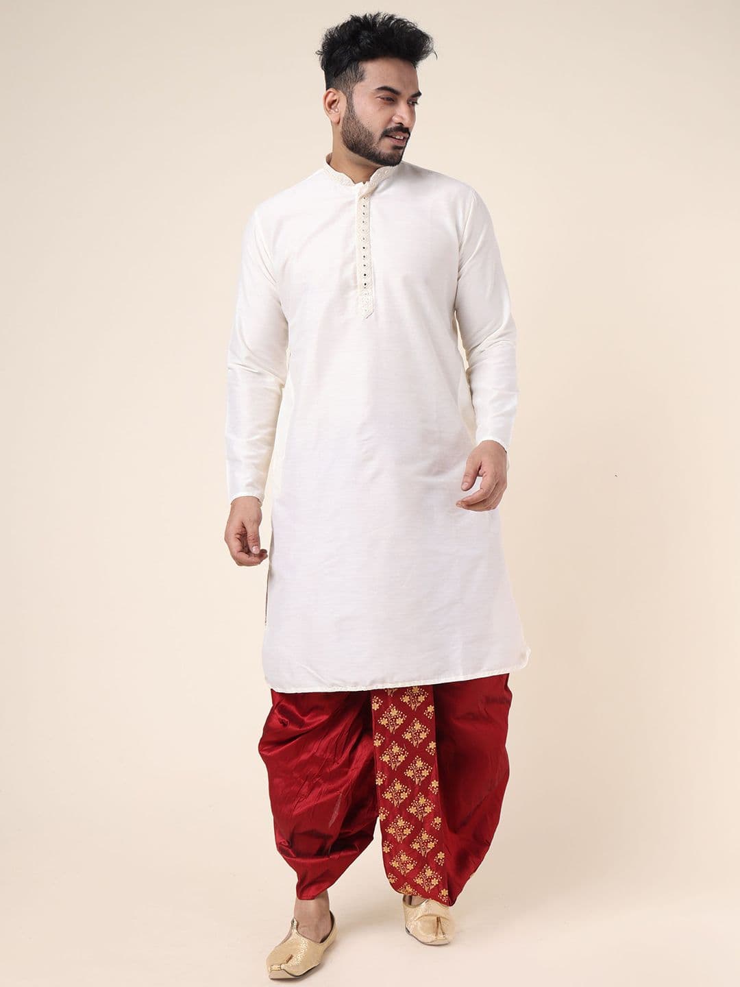 W & G Men Embroidered Relaxed Fit Silk Ethnic Dhoti thumbnail 3