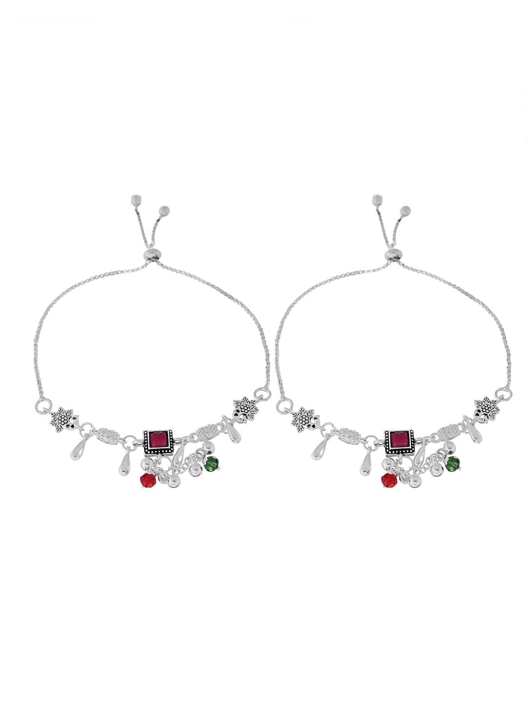 Sangria Silver-Plated Artificial Stones and Beads Anklet thumbnail 2