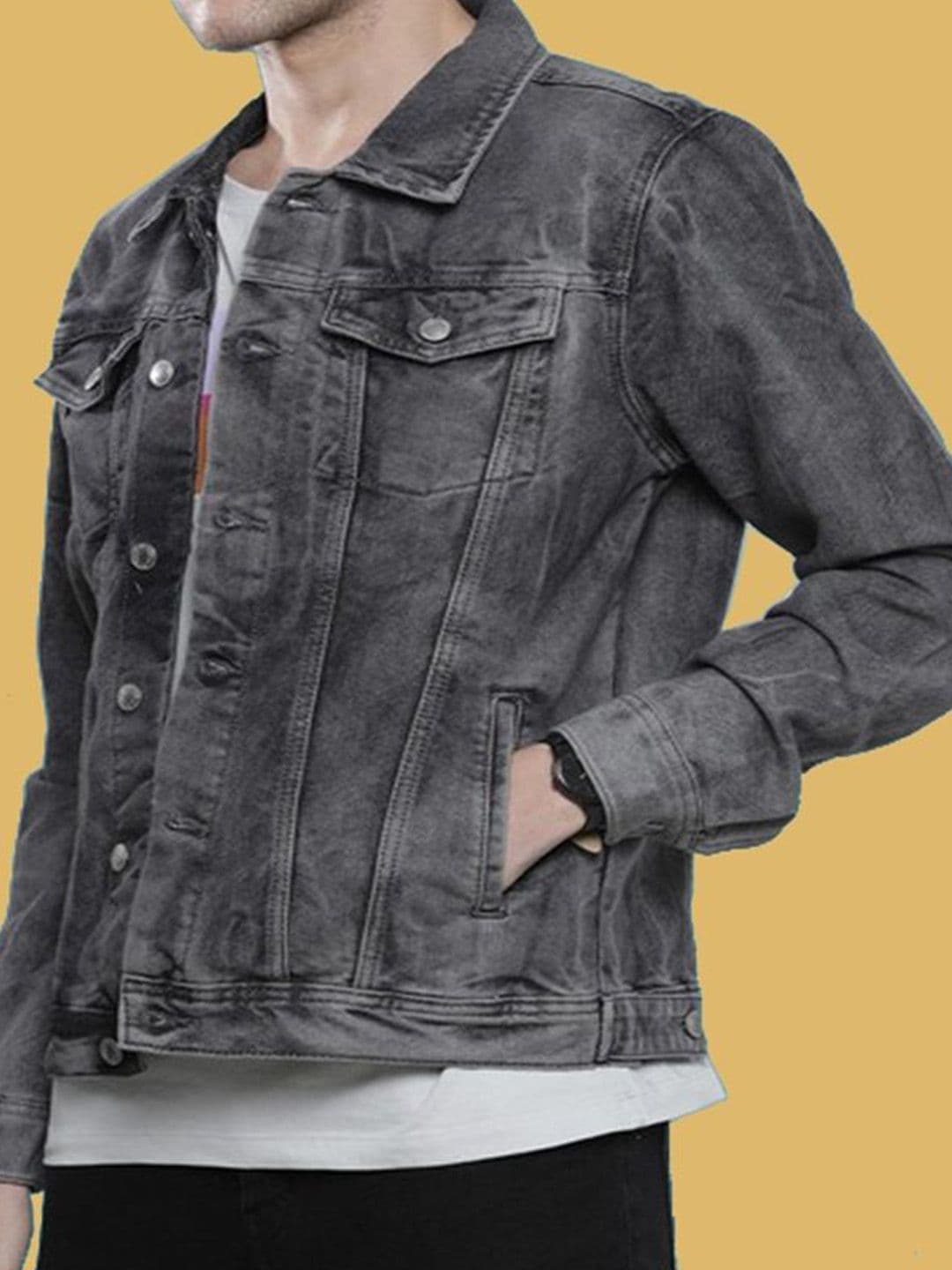 KLIZEN Men Denim Jacket with Patchwork thumbnail 3