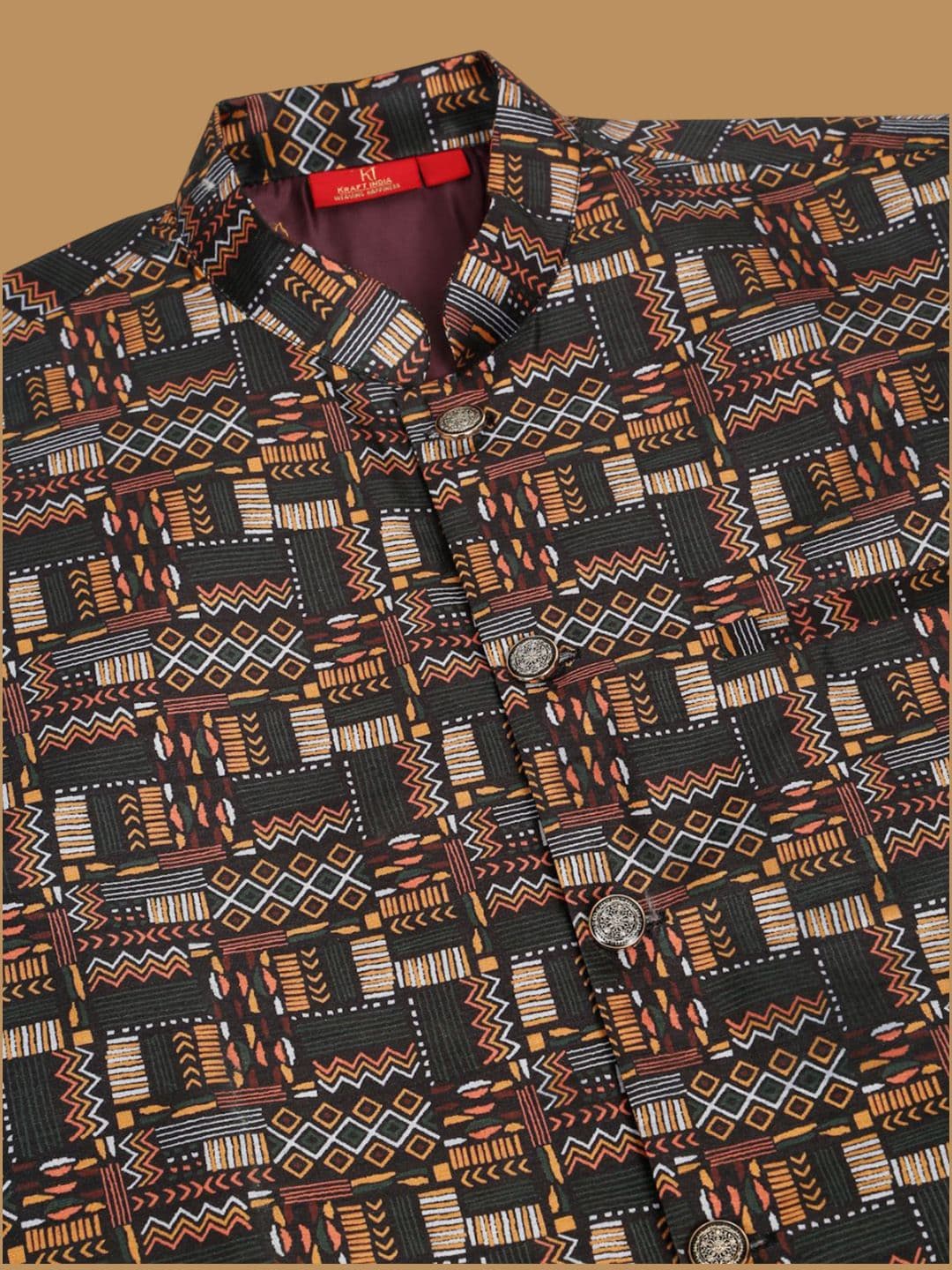 KRAFT INDIA Abstract Printed Woven Nehru Jacket thumbnail 4