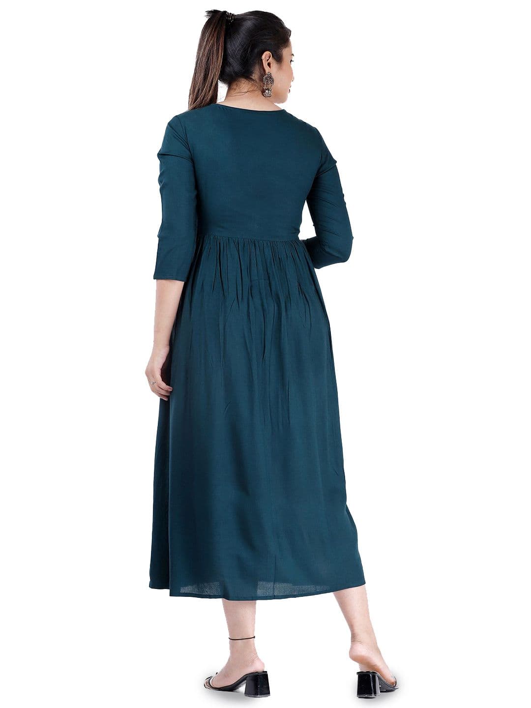 DMP EXPORT Floral Embroidered Pleated Fit And Flare Ethnic Dresses thumbnail 3