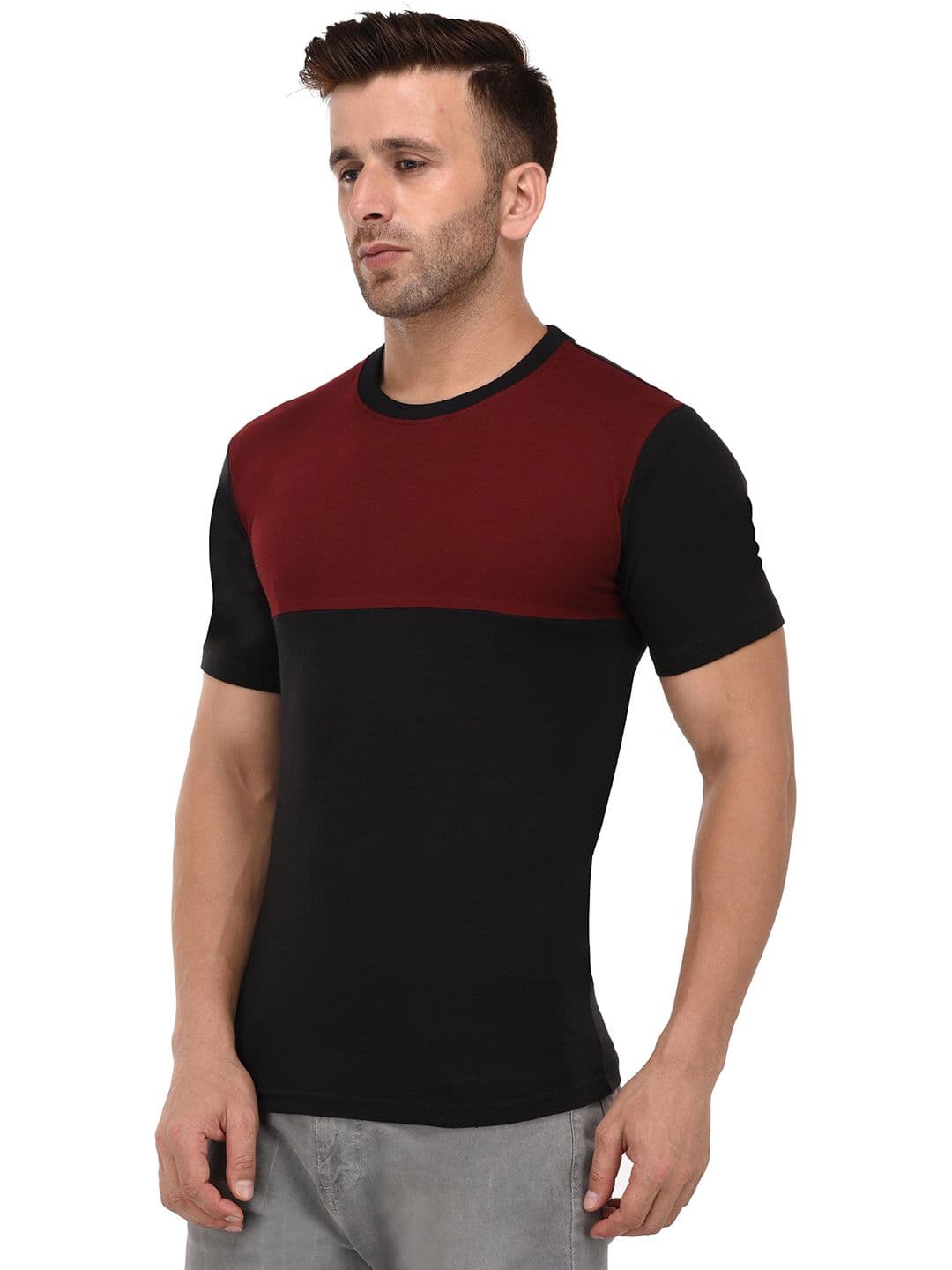 BI FASHION Men Colourblocked Round Neck T-shirt thumbnail 2