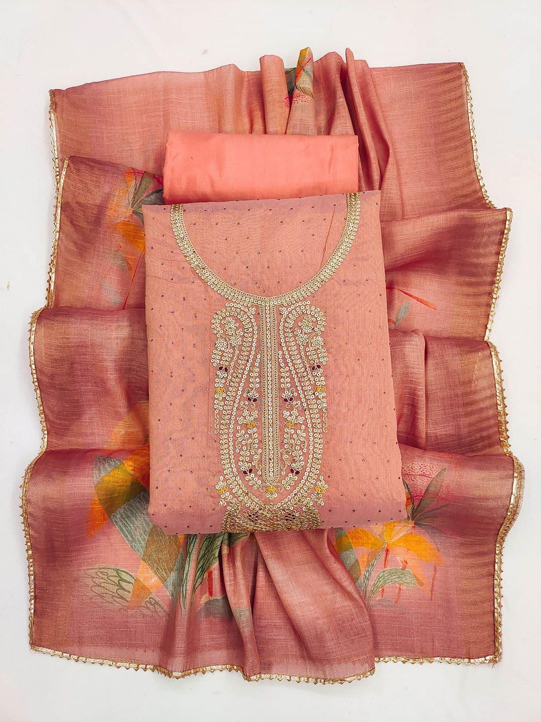 TAVAS Embroidered Sequinned Unstitched Dress Material thumbnail 3