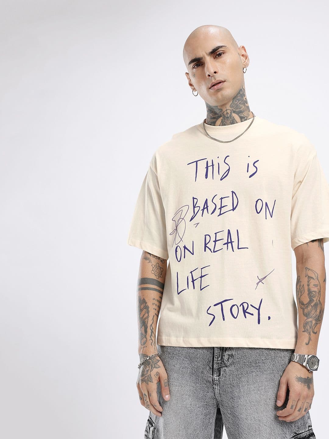 glitchez Typography Printed Relaxed Fit T-shirt thumbnail 6