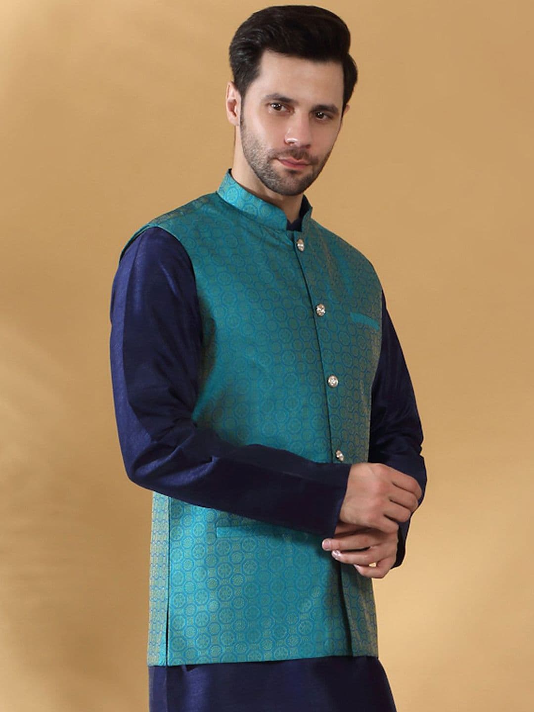 KRAFT INDIA Geometric Printed Woven Nehru Jacket thumbnail 6