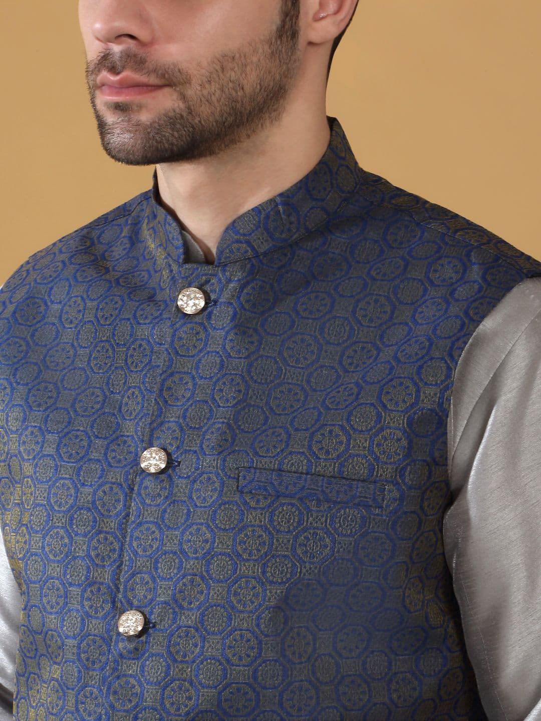 KRAFT INDIA Printed Mandarin Collar Nehru Jacket thumbnail 4