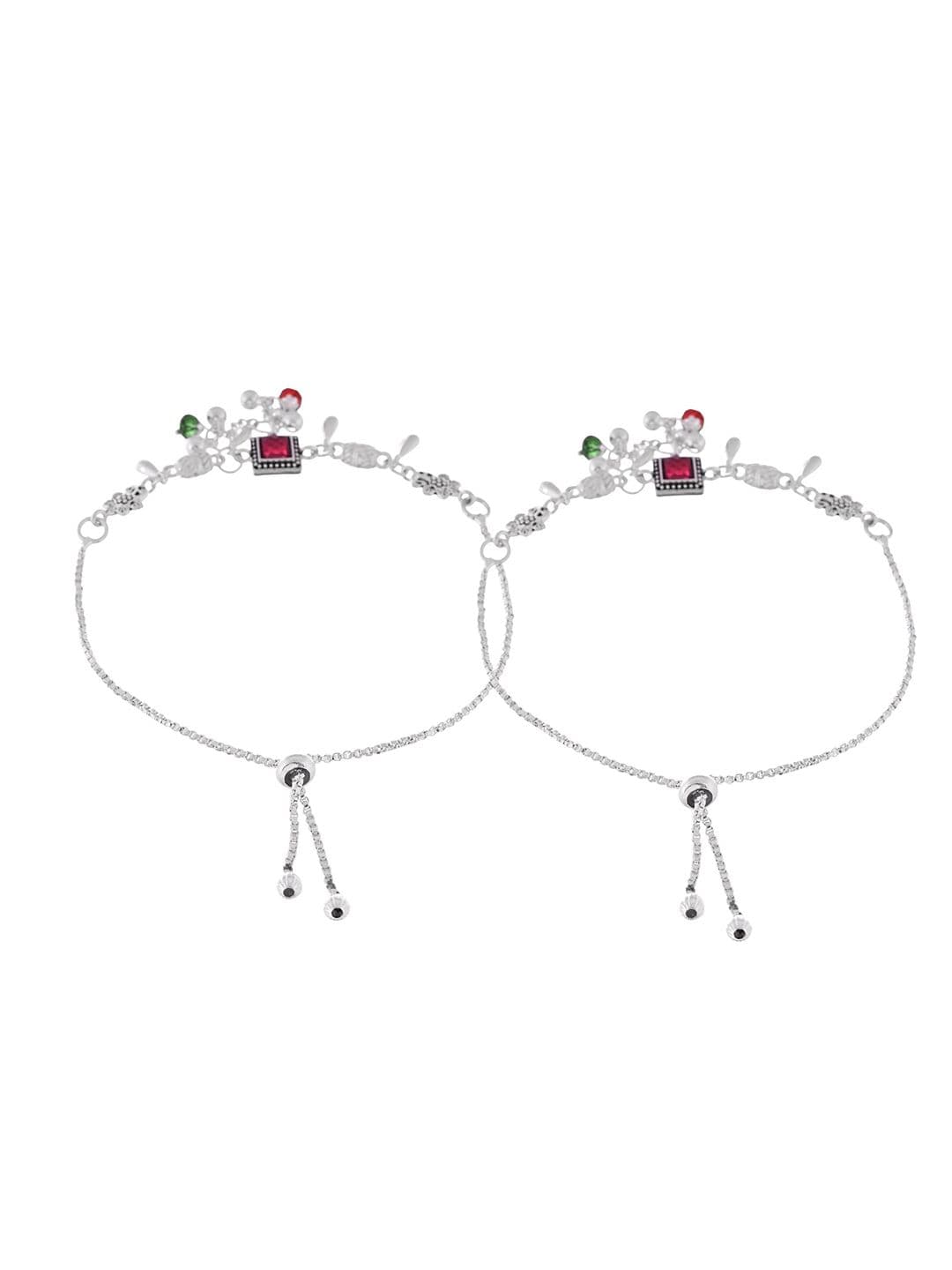 Sangria Silver-Plated Artificial Stones and Beads Anklet thumbnail 4