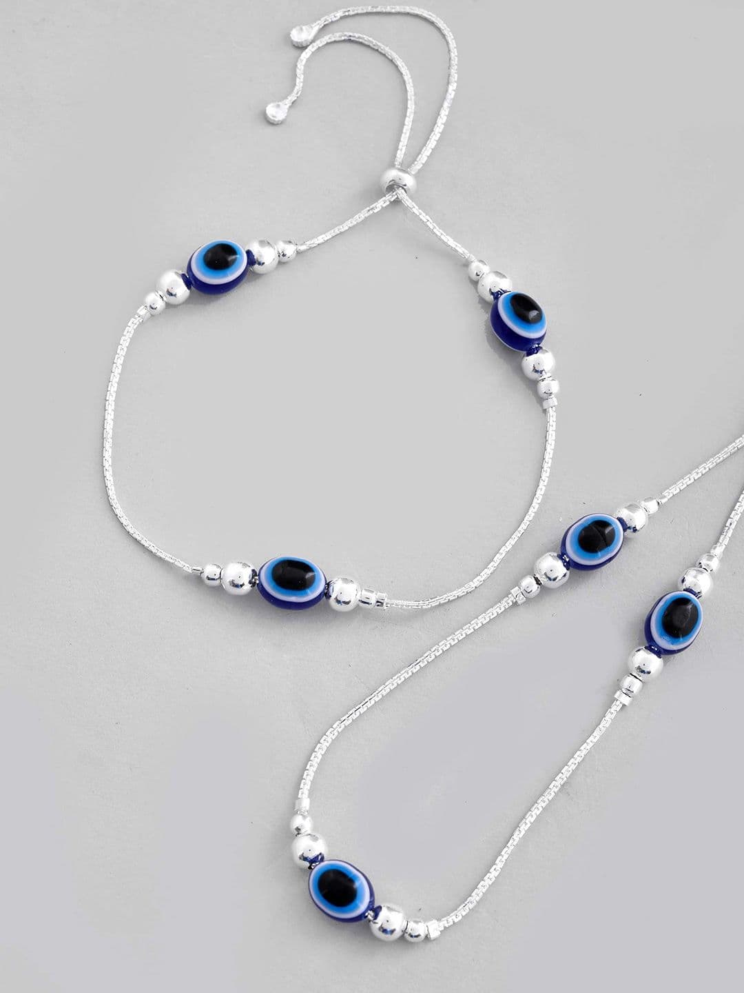 DIVASTRI Set Of 2 Sttainless Steel Silver-Plated Artificial Stones Beaded Anklet thumbnail 4