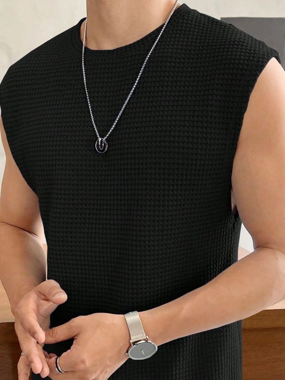 Calcados Cotton Round Neck Gym Vests Vest-blk-S thumbnail 2