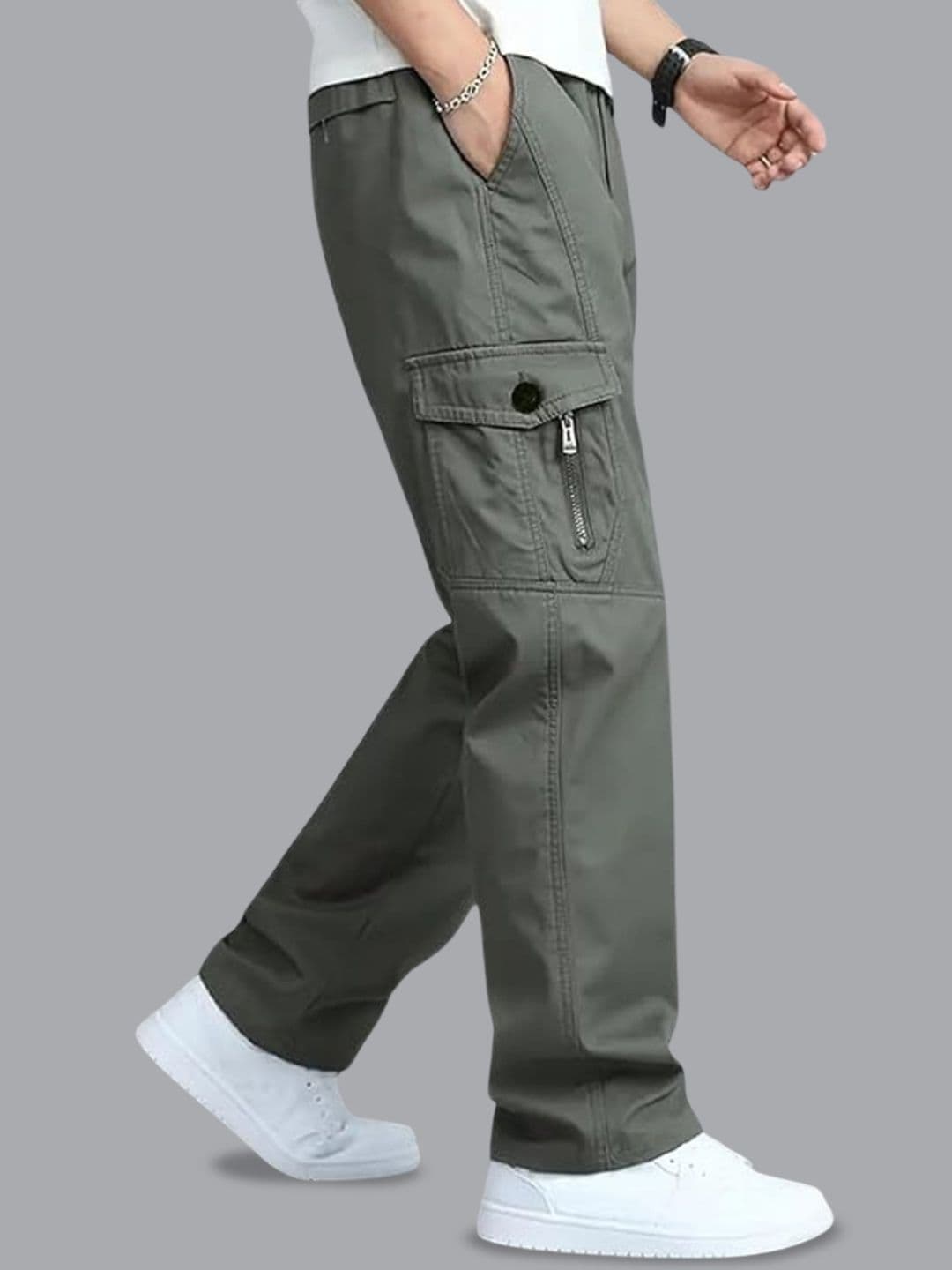 FABRIPPLE Men Mid-Rise Relaxed Fit Cotton Cargos Trousers thumbnail 5