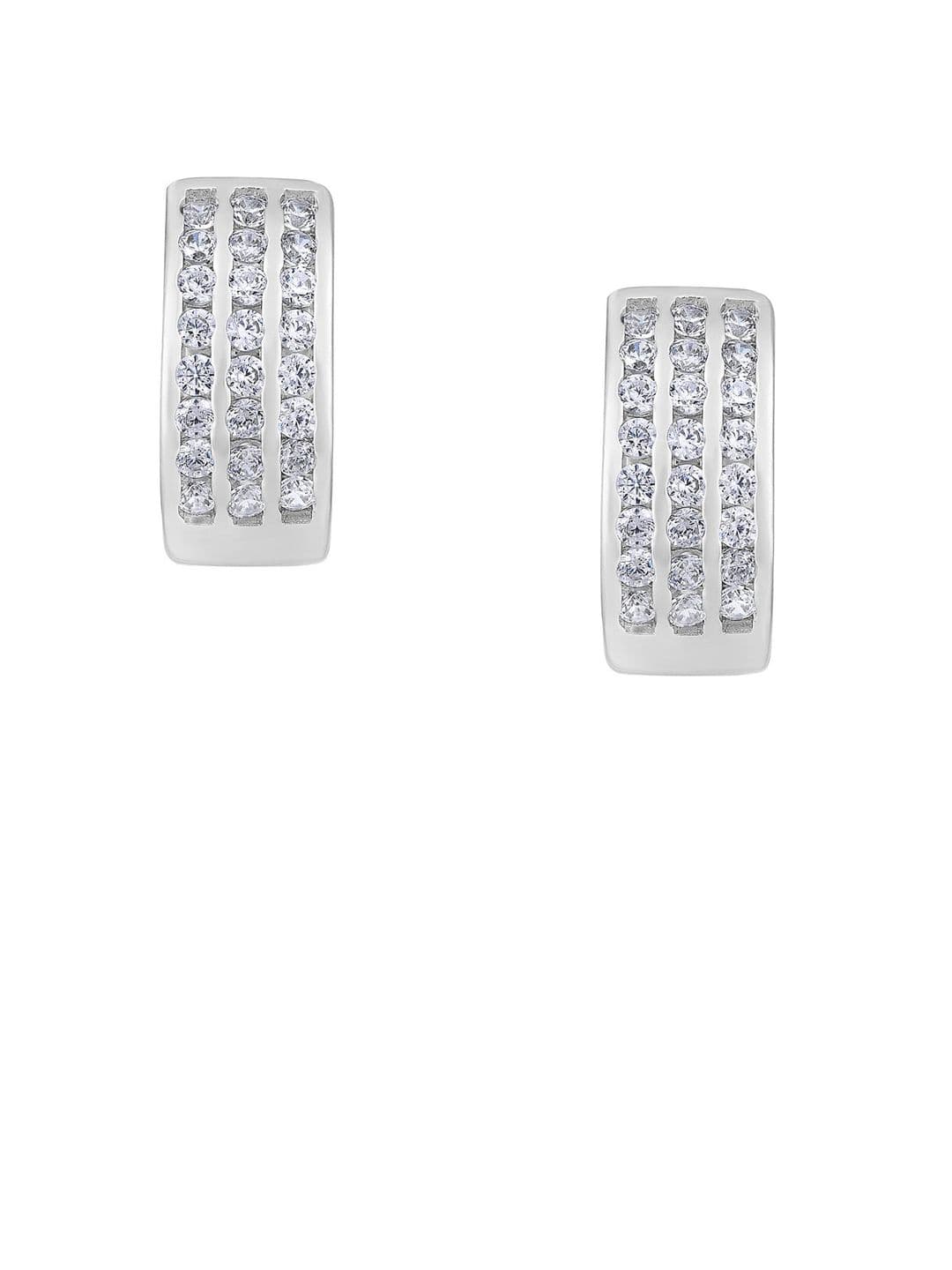Jazz and Sizzle Silver Plated American Diamond Contemporary Hoop Earrings thumbnail 2
