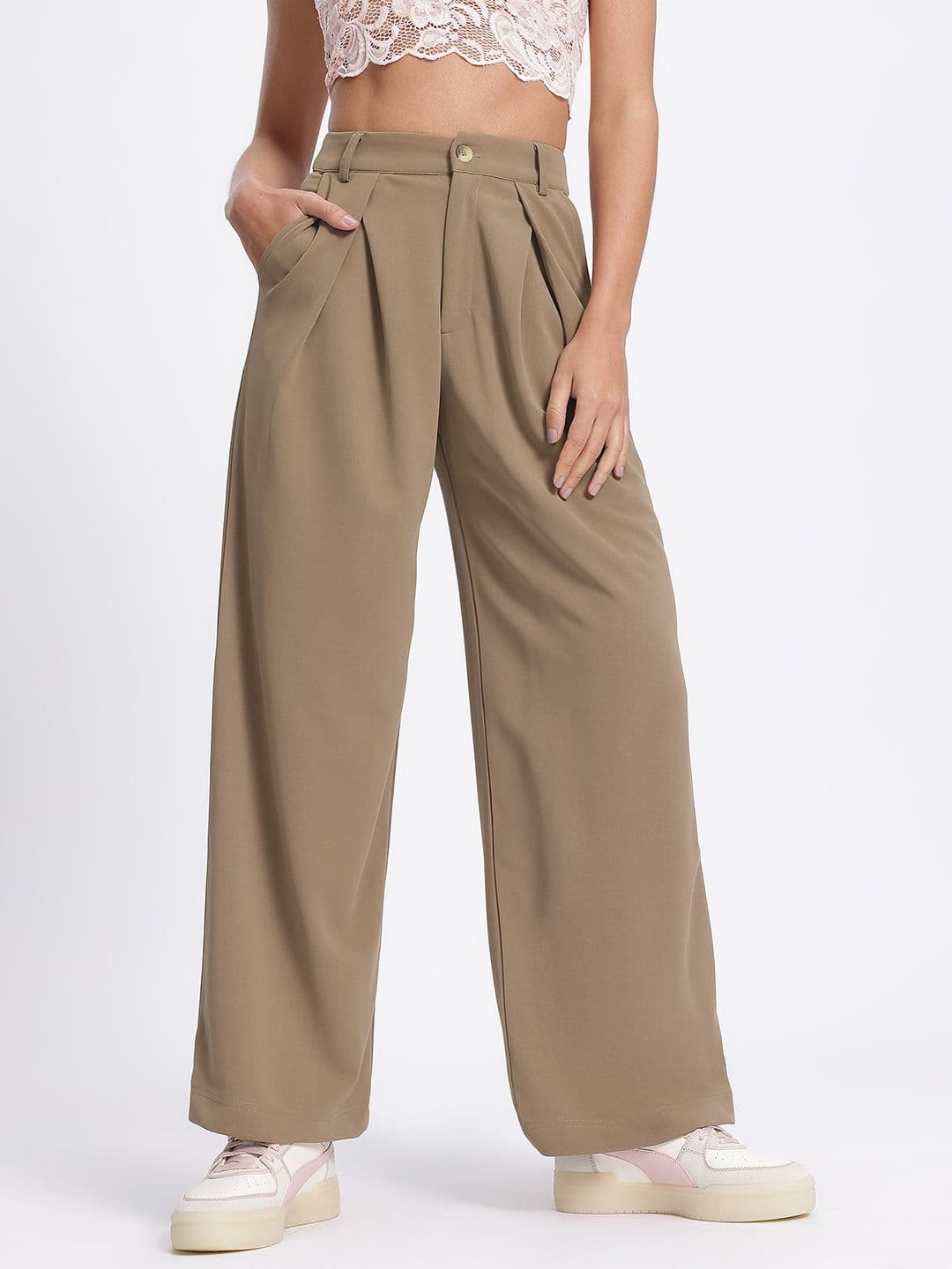 glitchez Women Pleated High-Rise Korean Pants thumbnail 3