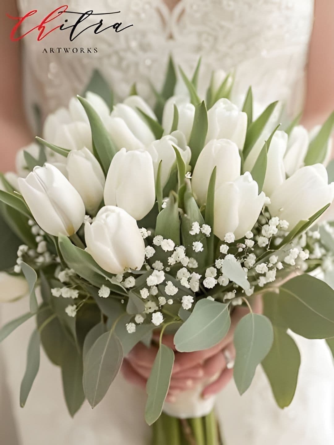 Chitra Artworks White 5 Pieces Tulip Artificial Flower thumbnail 4