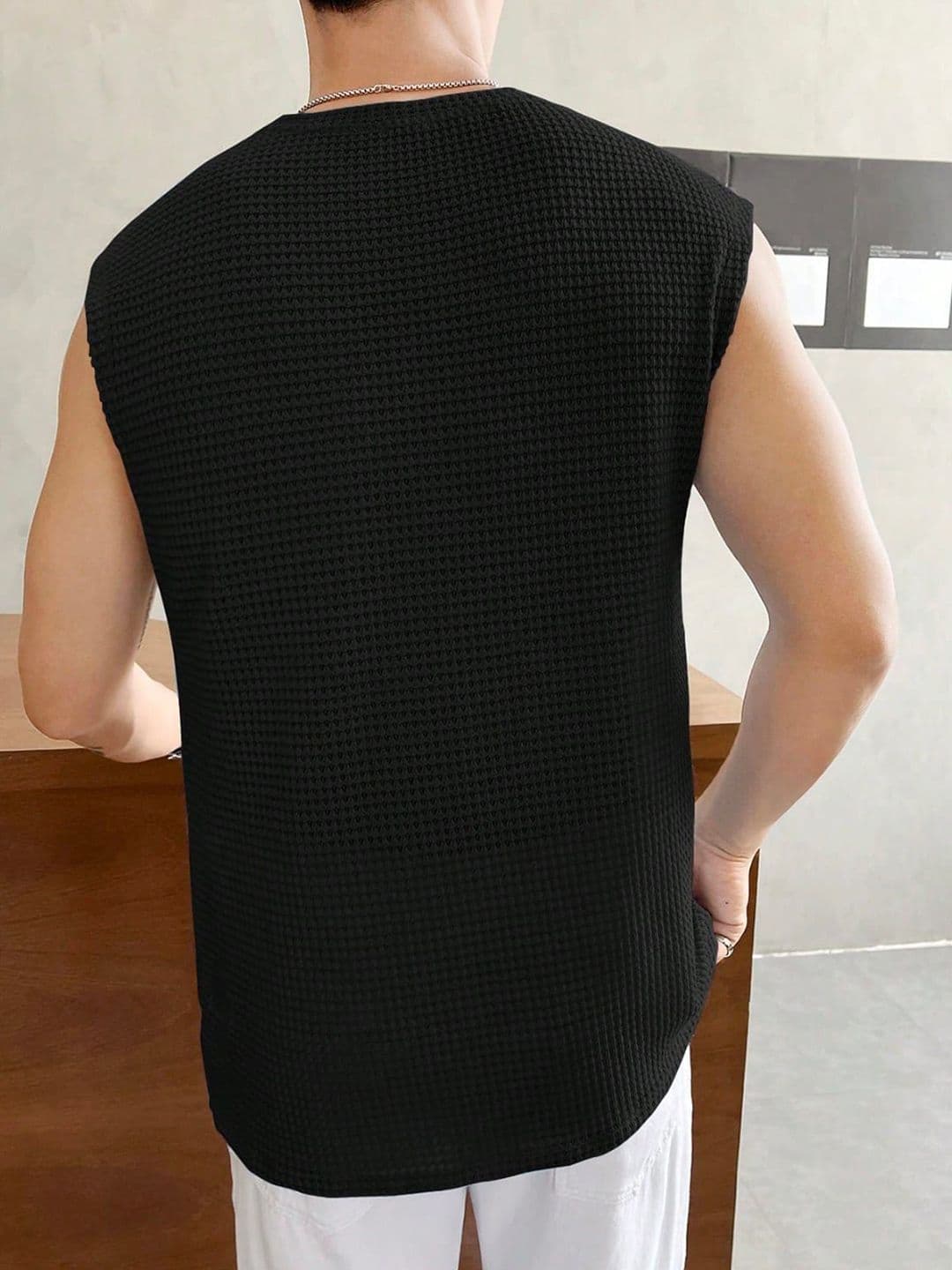 Calcados Cotton Round Neck Gym Vests Vest-blk-S thumbnail 4