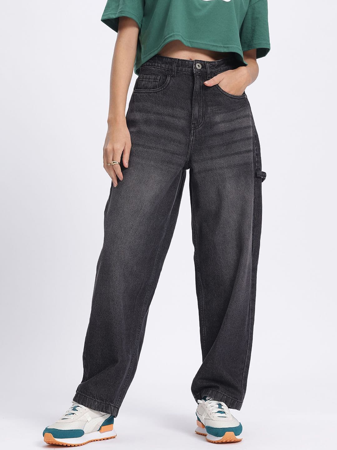 glitchez Women Mid-Rise Light Fade Pure Cotton Baggy Fit Jeans thumbnail 4