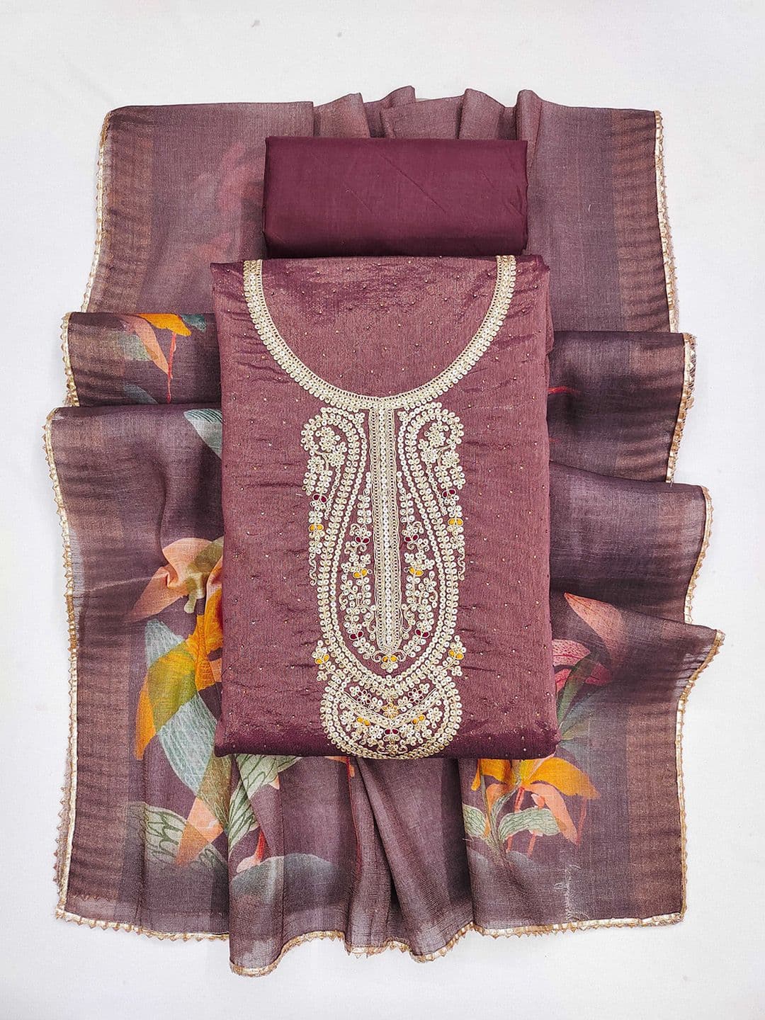 TAVAS Embroidered Sequinned Unstitched Dress Material thumbnail 4