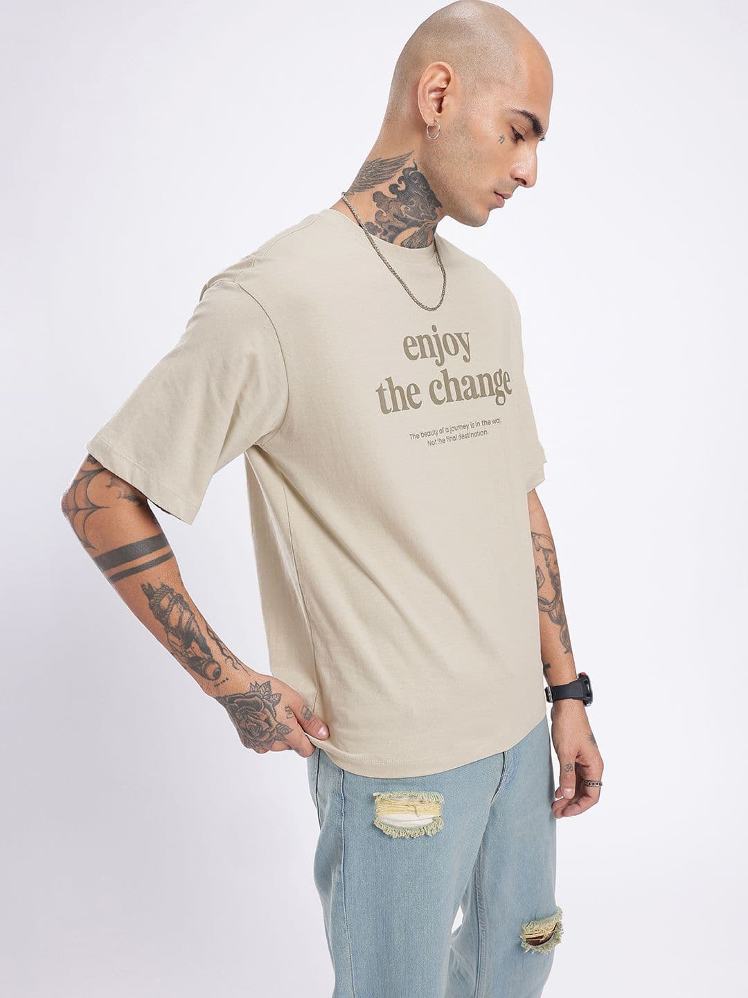 glitchez Typography Printed Relaxed Fit T-shirt thumbnail 4
