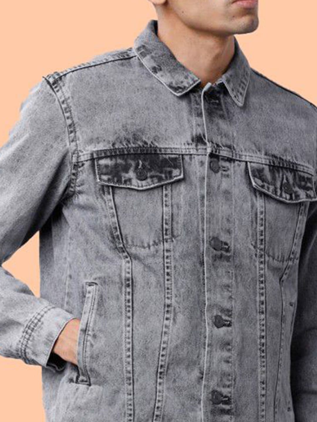 KLIZEN Men Printed Washed Denim Jacket thumbnail 2