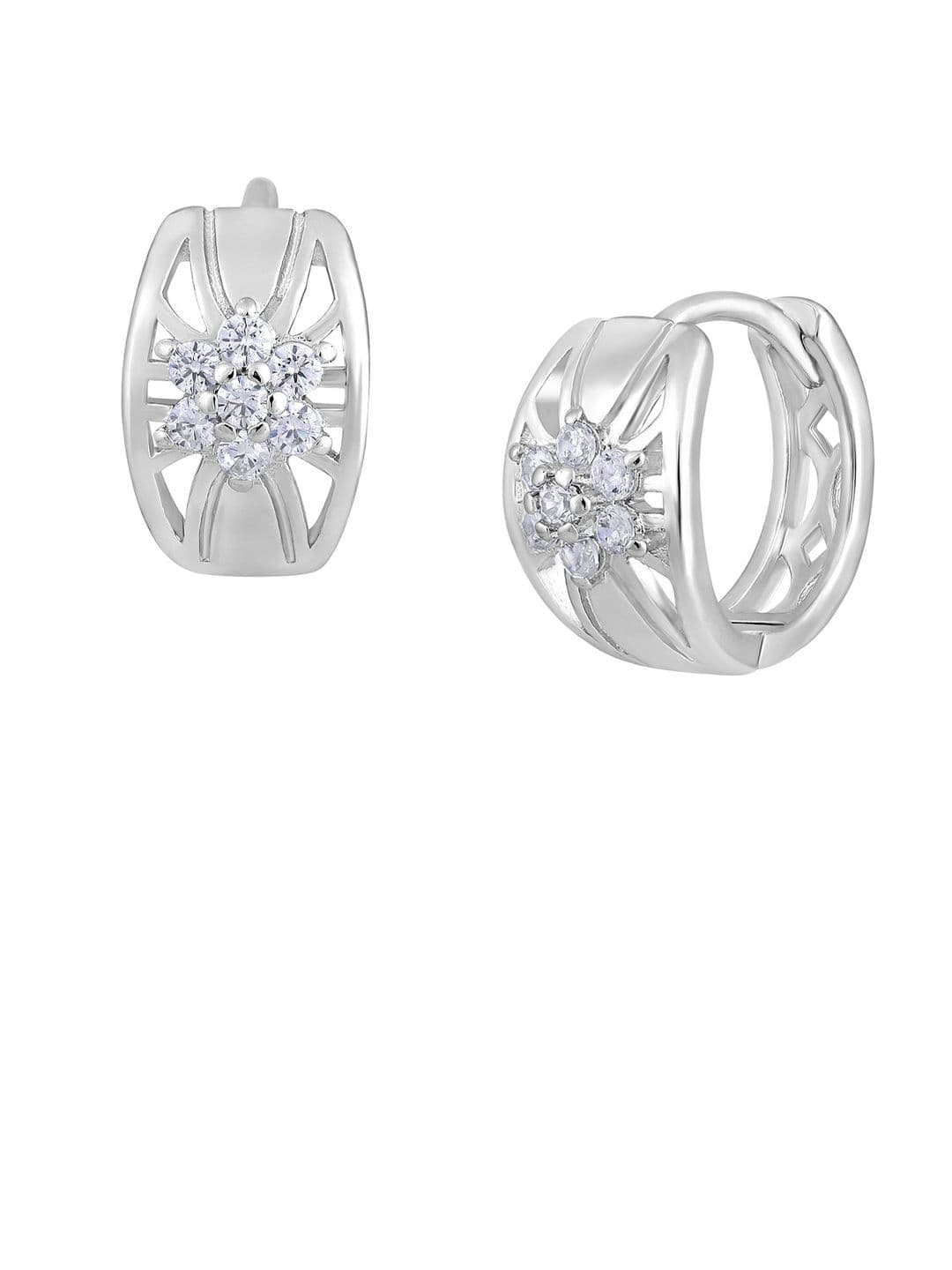 Jazz and Sizzle Silver Plated American Diamond Contemporary Hoop Earrings thumbnail 3