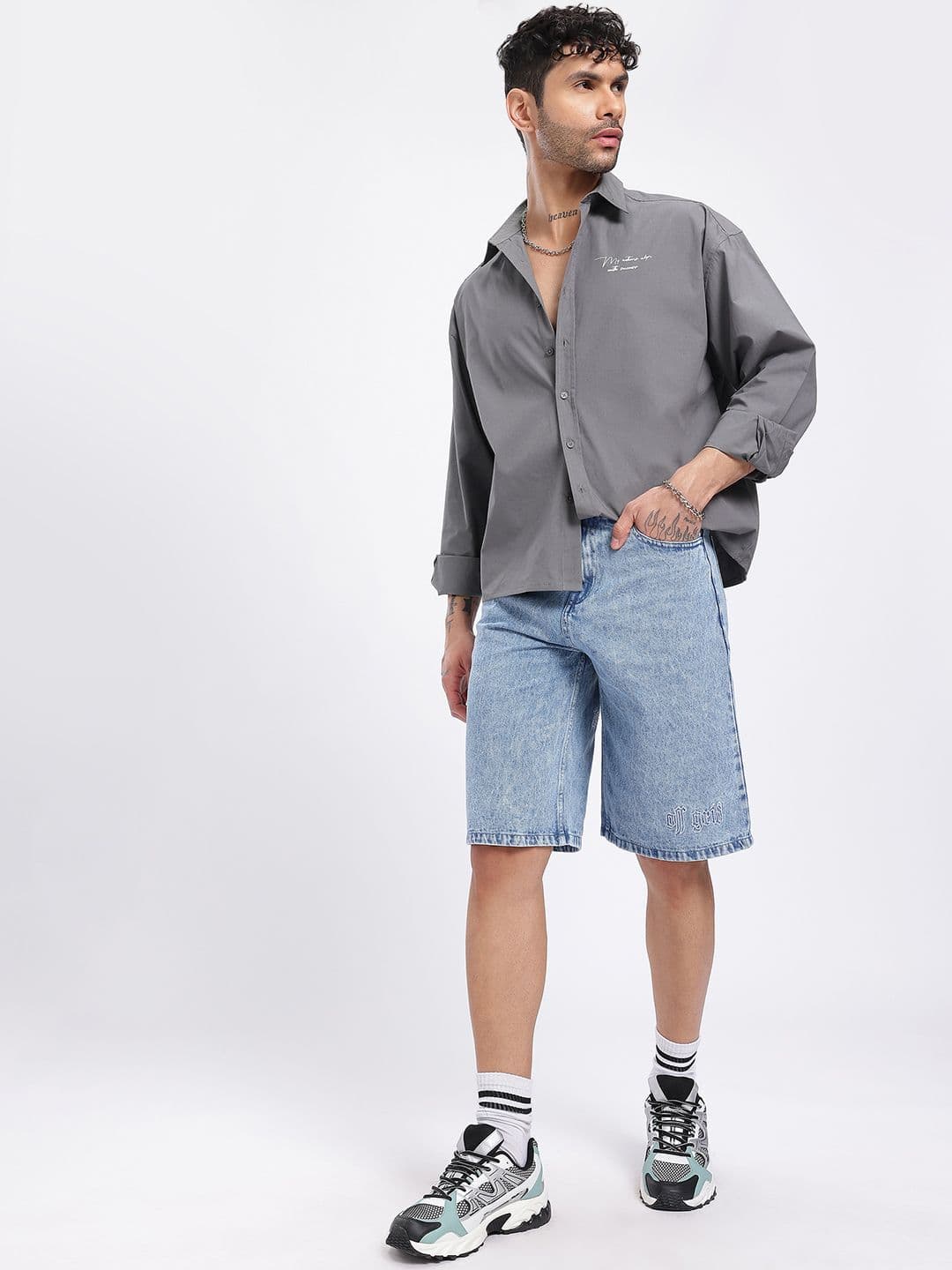 glitchez Placement Print Relaxed Drop-Shoulder Shirt thumbnail 6