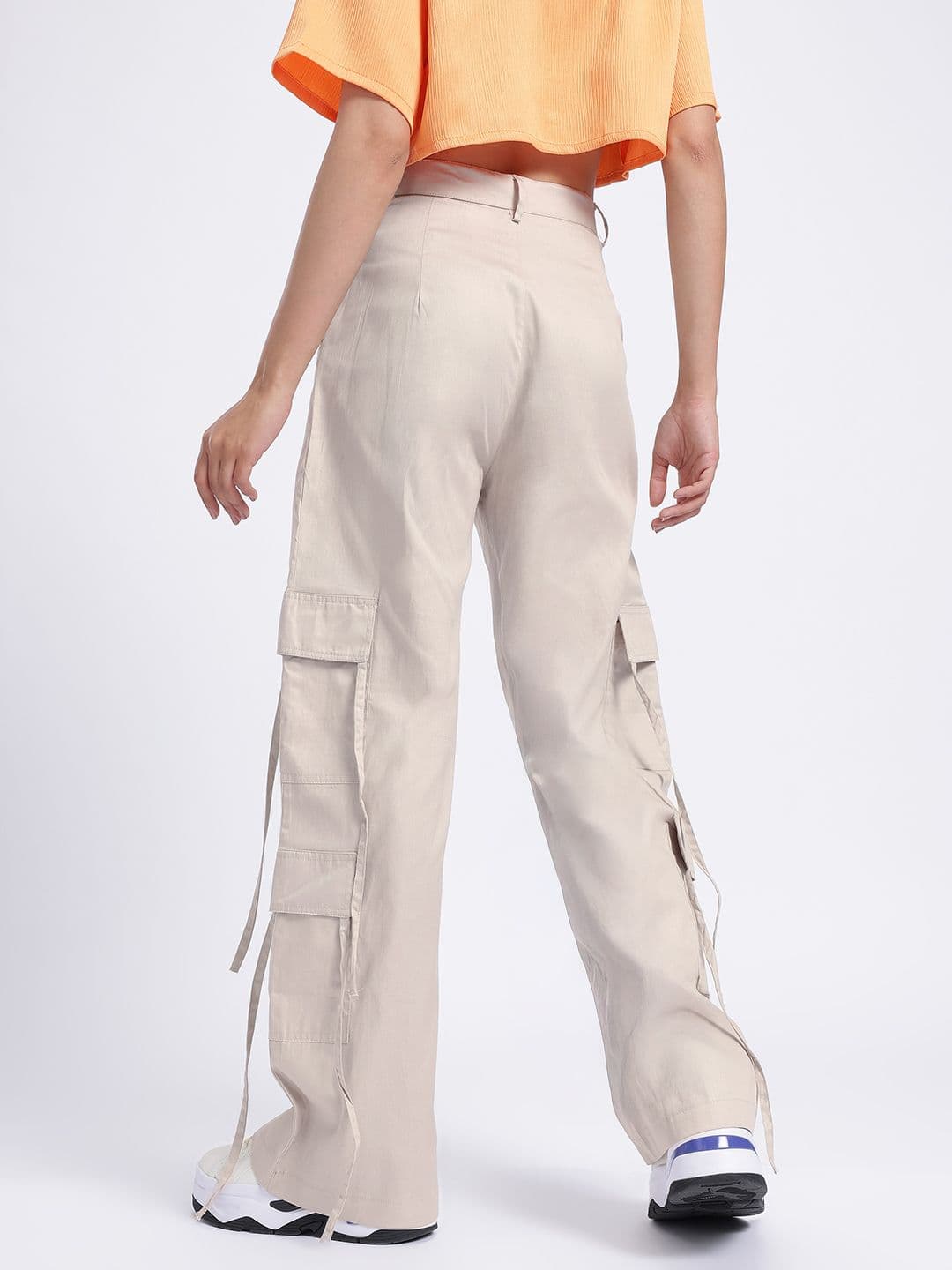 glitchez Women Mid-Rise Pure Cotton Flared Fit Cargos thumbnail 6