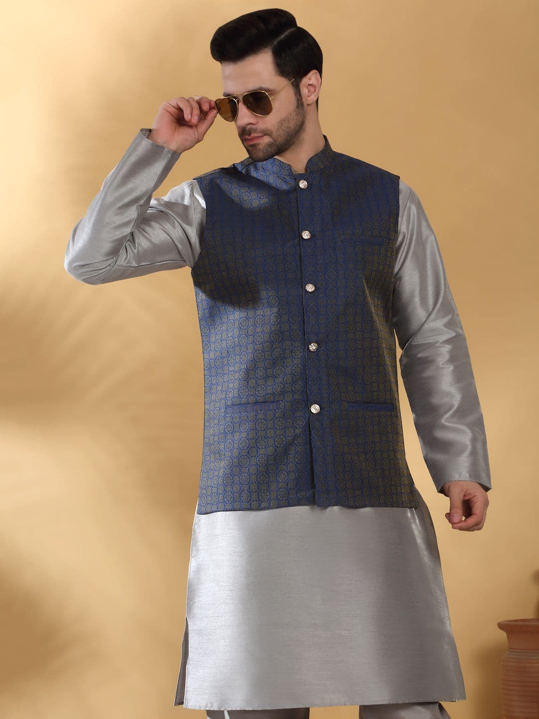 KRAFT INDIA Printed Mandarin Collar Nehru Jacket thumbnail 6