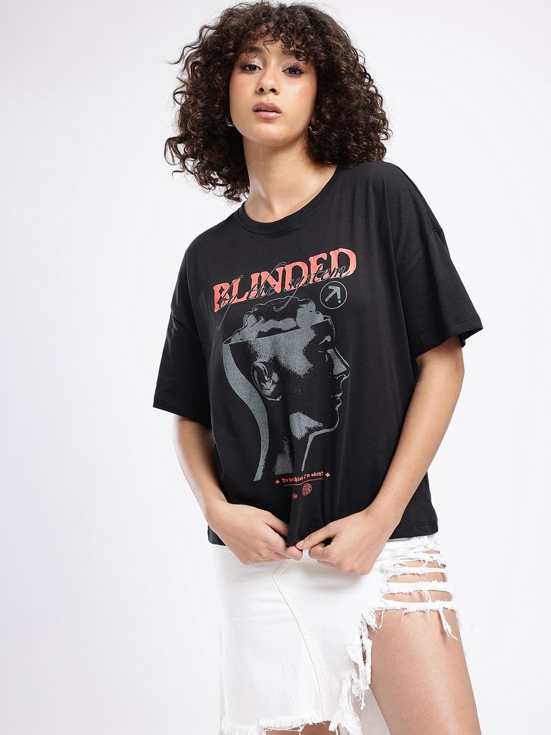 glitchez Classic Graphic Printed Oversized T-shirt thumbnail 3