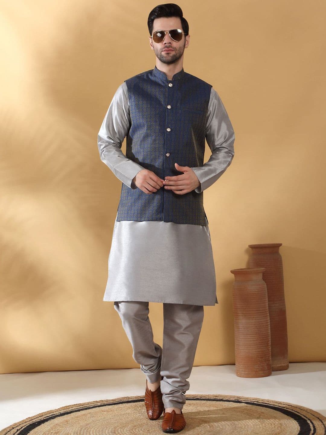 KRAFT INDIA Printed Mandarin Collar Nehru Jacket thumbnail 2