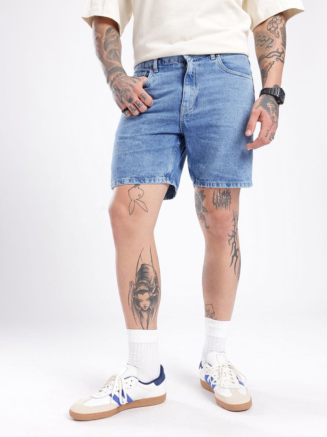 glitchez Men Light Fade Regular Fit Denim Shorts thumbnail 4