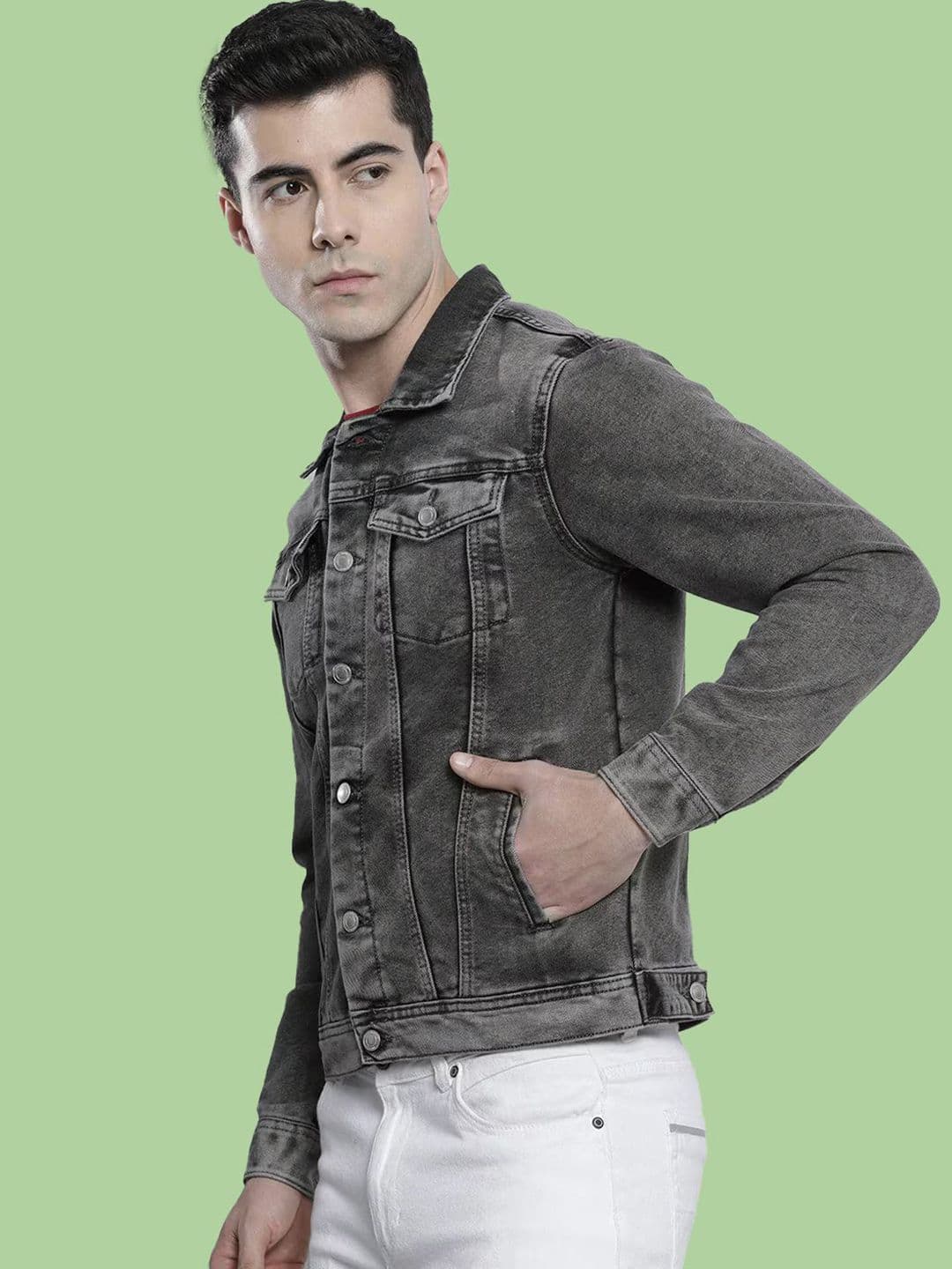 KLIZEN Men Washed Denim Jacket with Patchwork thumbnail 3