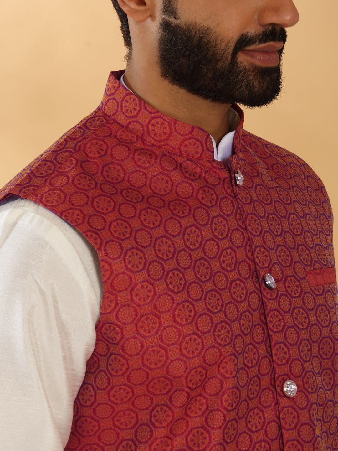 KRAFT INDIA Geometric Printed Woven Nehru Jacket thumbnail 7