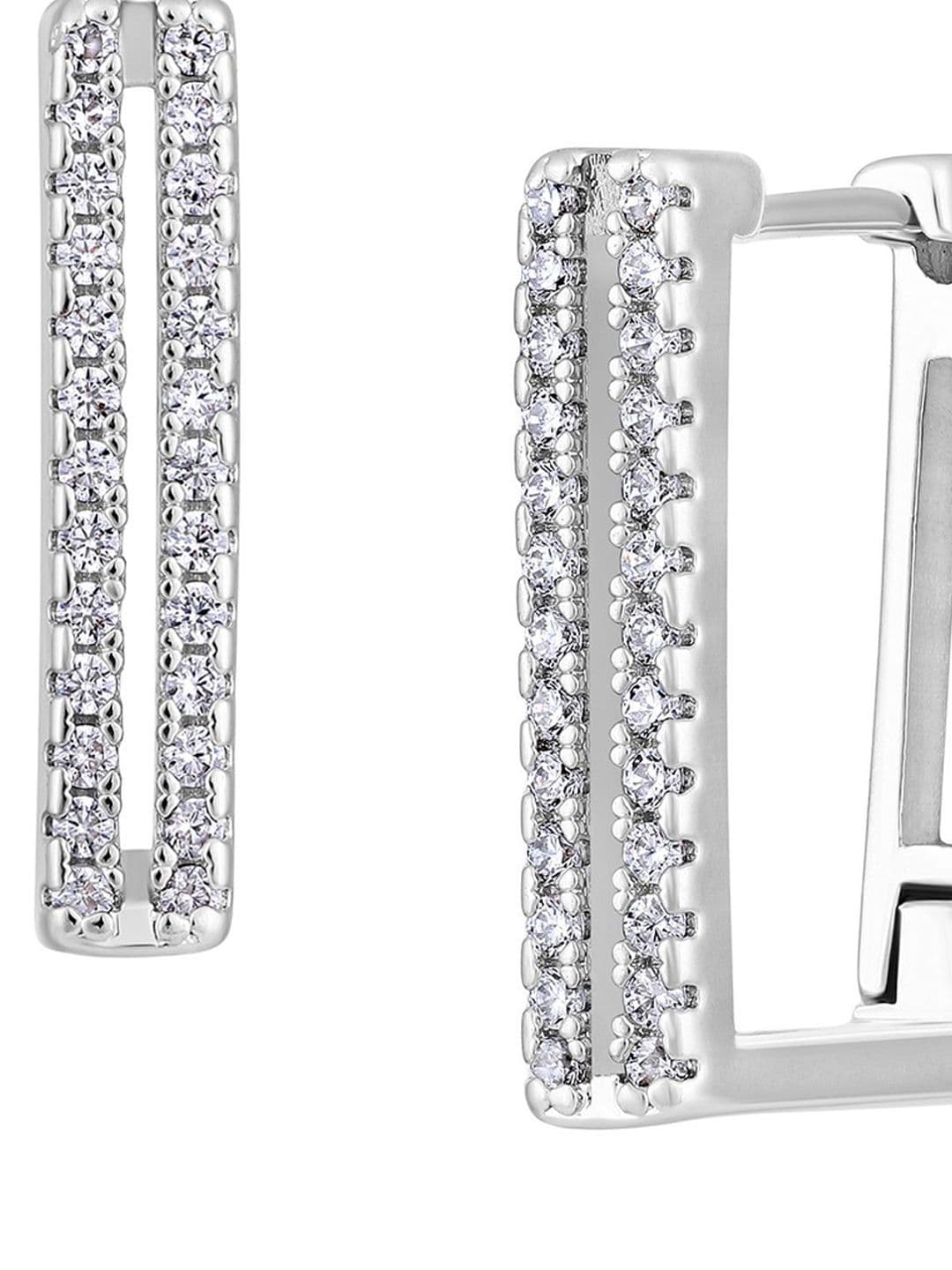 Jazz and Sizzle Rhodium Plated American Diamond Geometric Hoop Earrings thumbnail 3