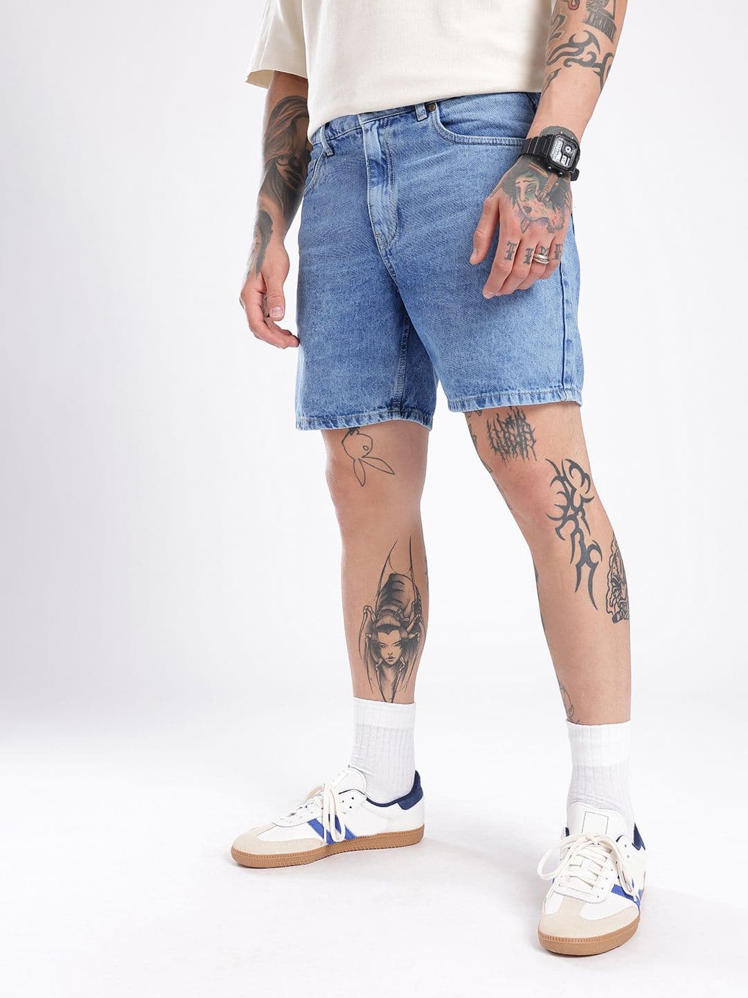 glitchez Men Light Fade Regular Fit Denim Shorts thumbnail 6
