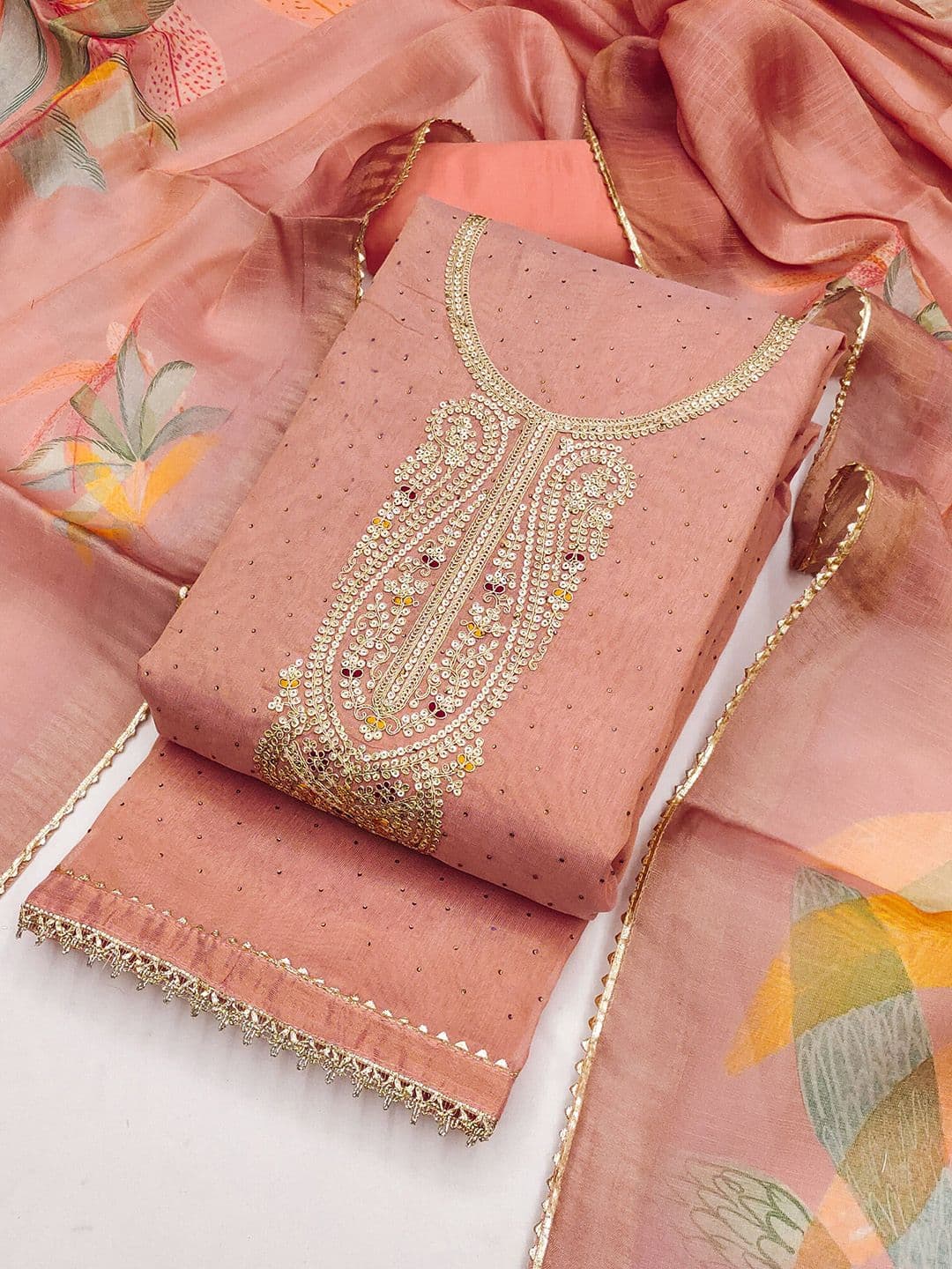 TAVAS Embroidered Sequinned Unstitched Dress Material - view 1