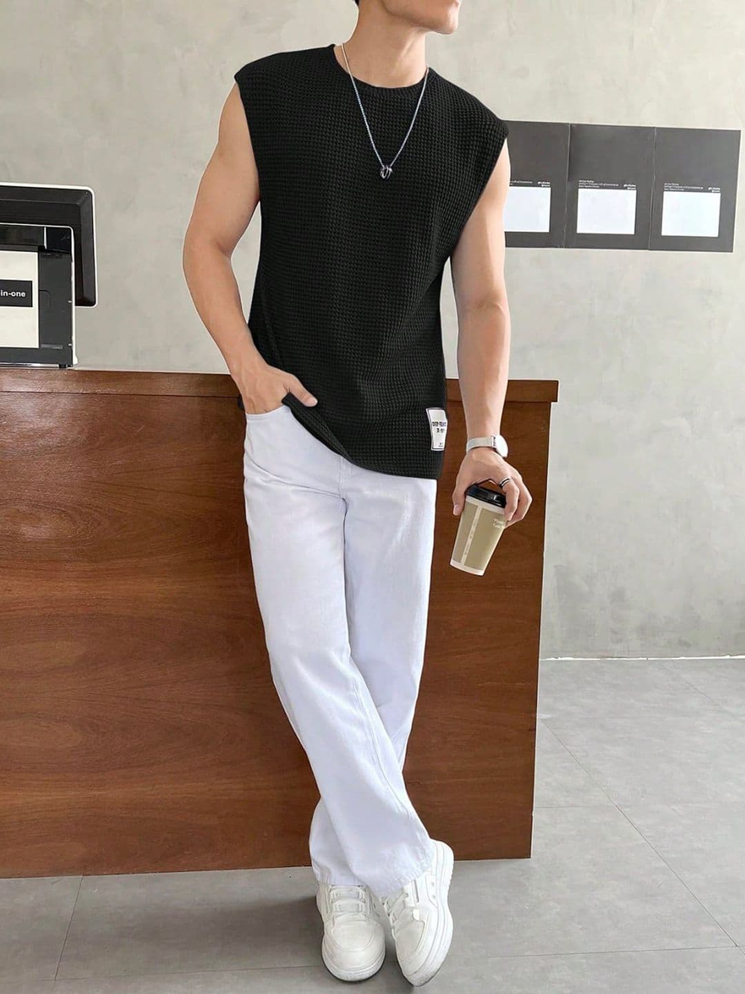 Calcados Cotton Round Neck Gym Vests Vest-blk-S thumbnail 3