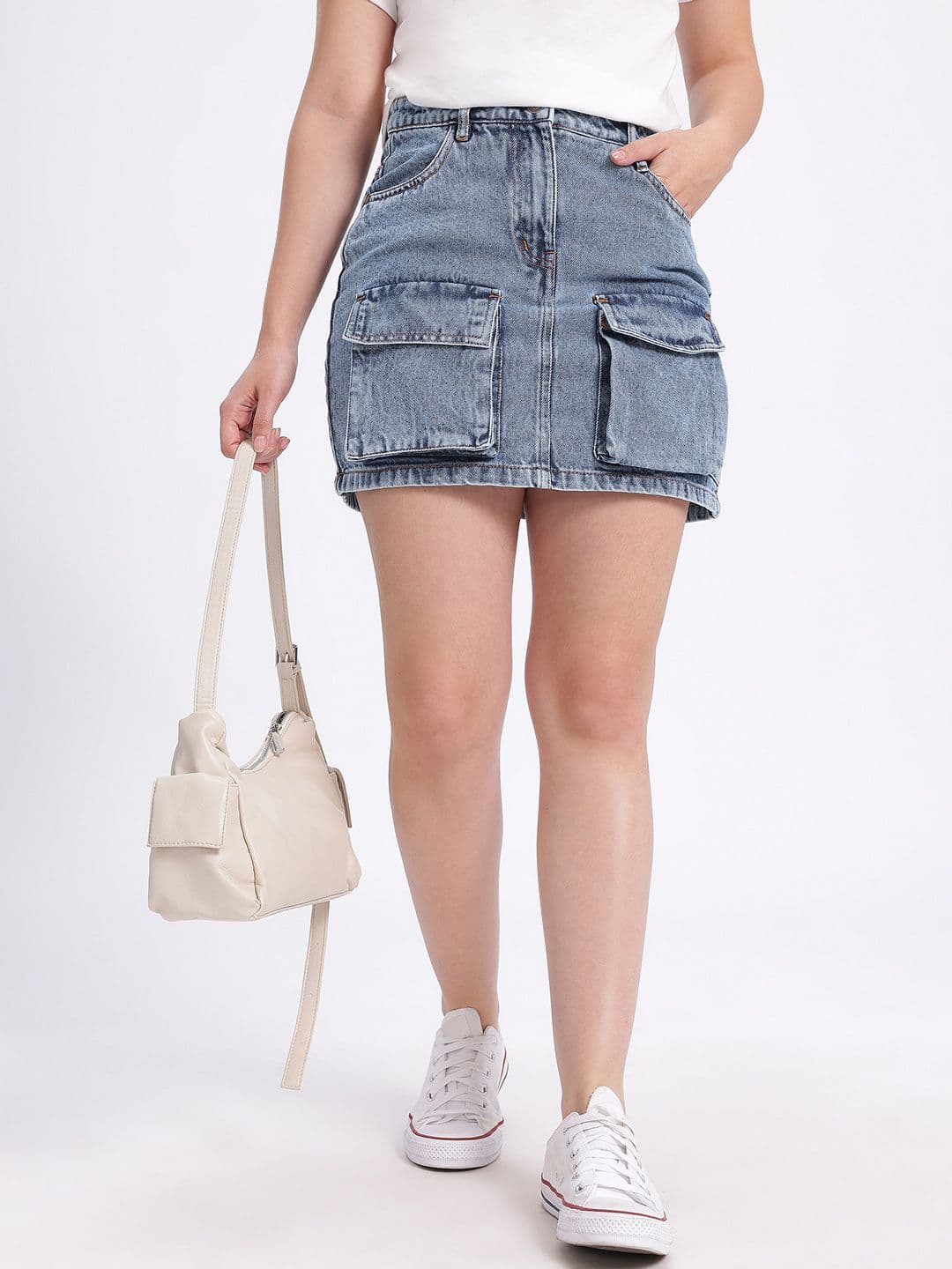 glitchez Faded Utility Cargo Denim Straight Mini Skirt - view 1