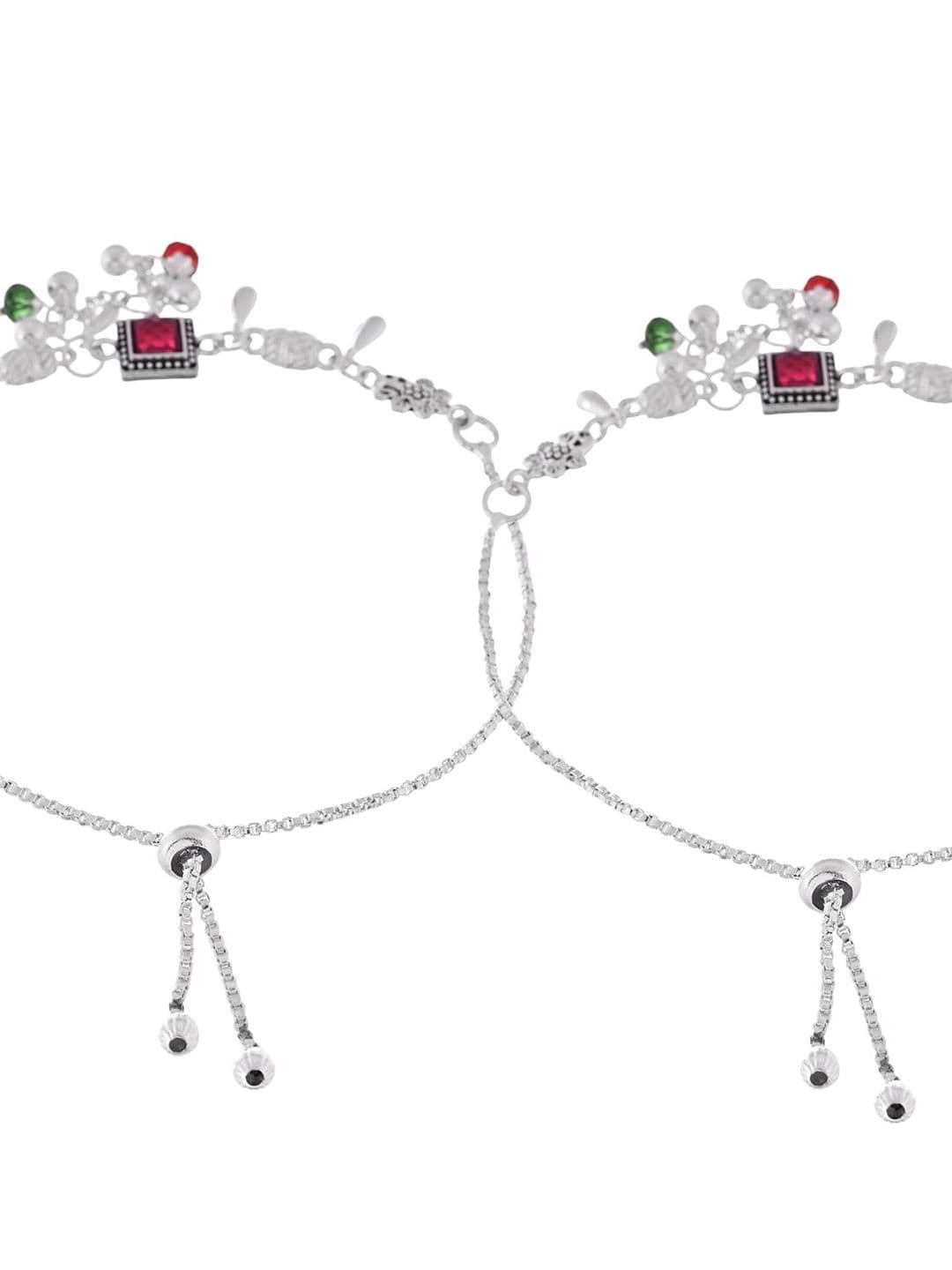 Sangria Silver-Plated Artificial Stones and Beads Anklet thumbnail 3