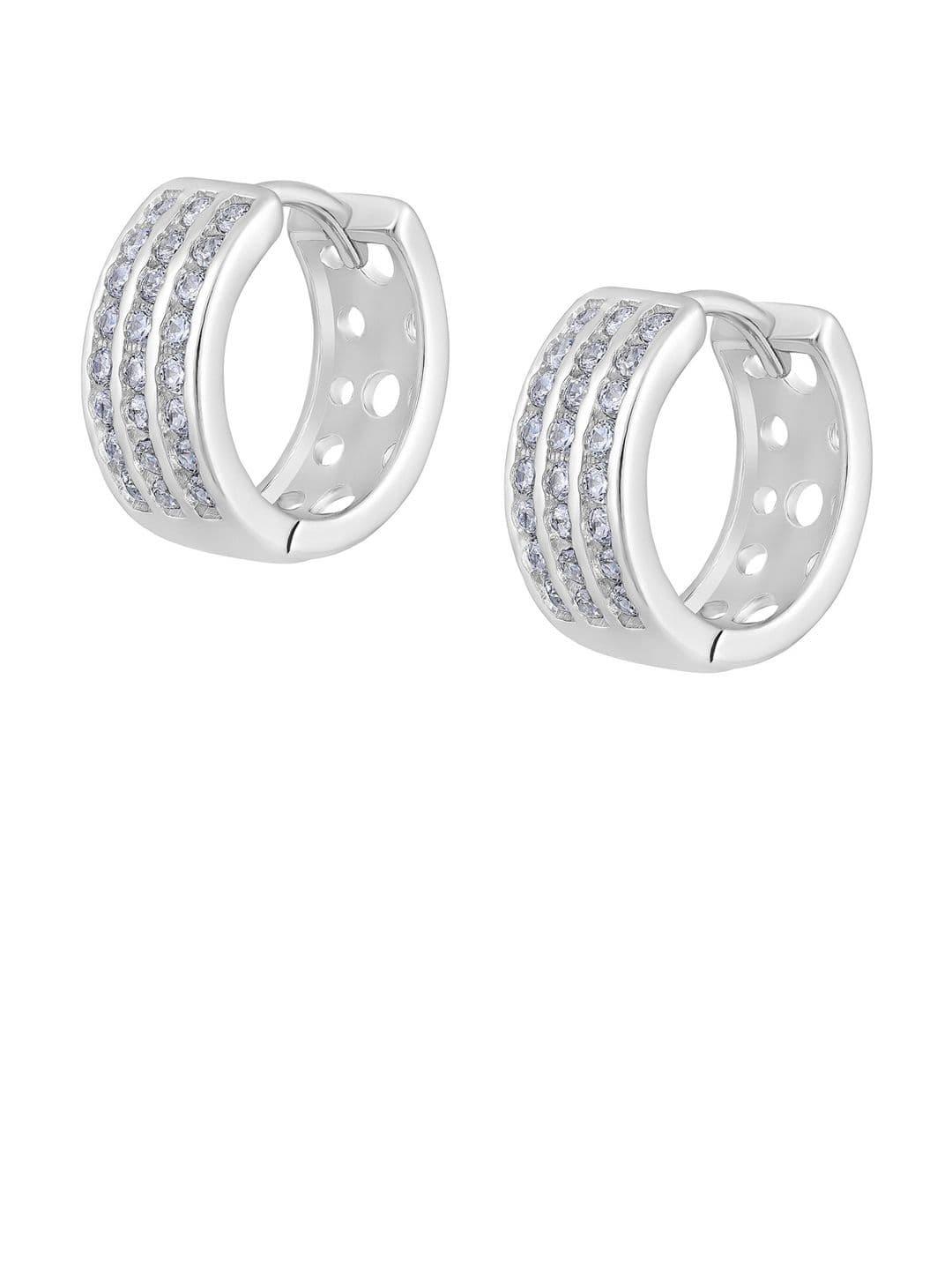 Jazz and Sizzle Silver Plated American Diamond Contemporary Hoop Earrings thumbnail 5