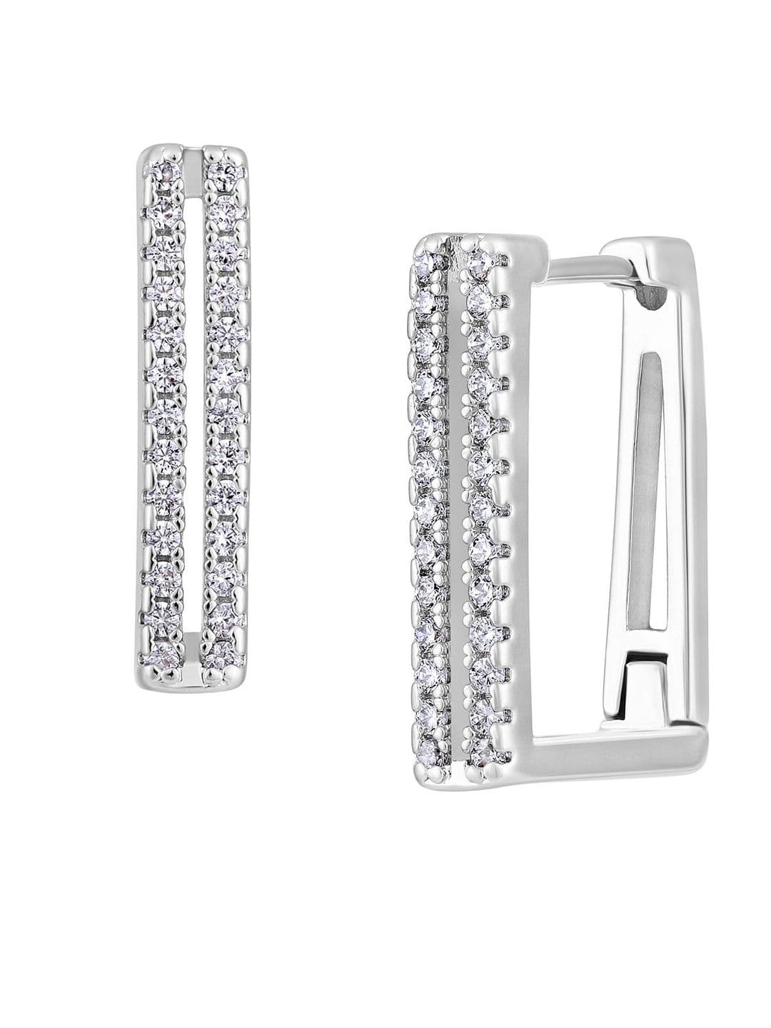 Jazz and Sizzle Rhodium Plated American Diamond Geometric Hoop Earrings thumbnail 5